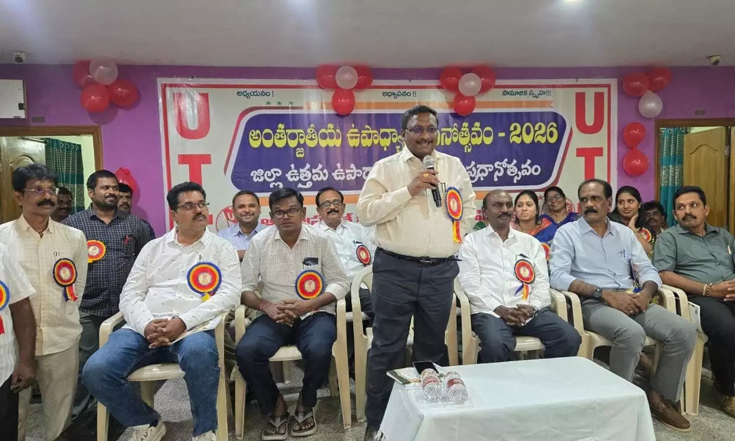 DEO KVN Kumar speaking at the best teachers felicitation function in Tirupati on Sunday DEO KVN Kumar speaking at the best teachers felicitation function in Tirupati on Sunday