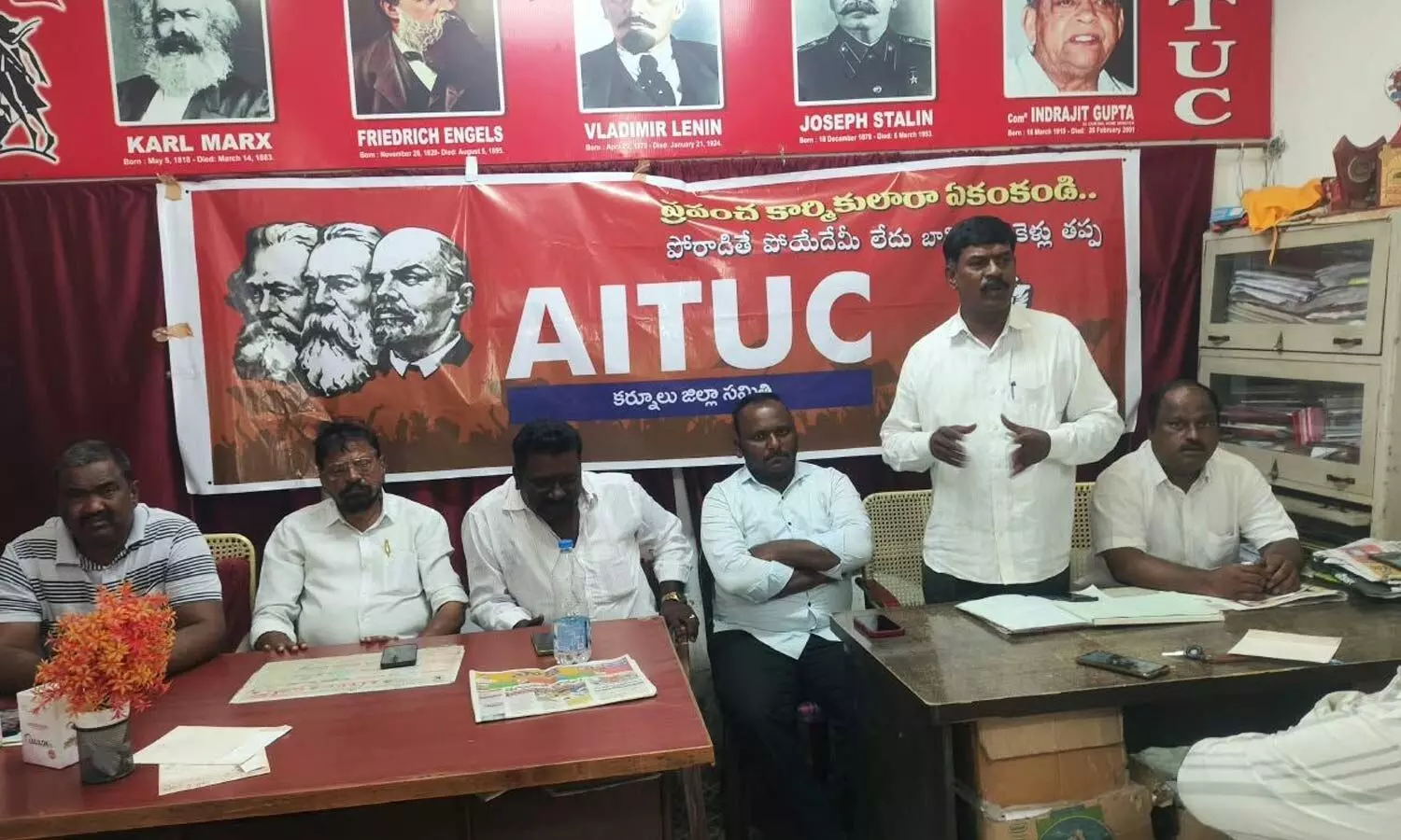 AITUC leader addressing a meeting in Kurnool on Sunday AITUC leader addressing a meeting in Kurnool on Sunday