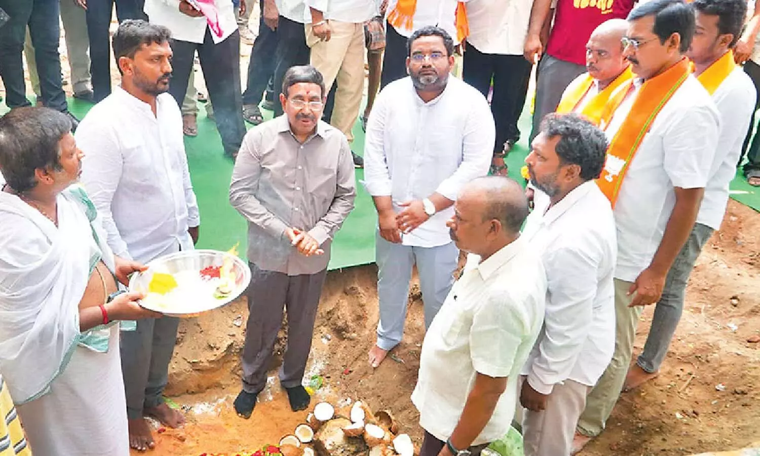 Minister Dr Ponguru Narayana laying foundation stone for Secretariat building at NDR Layout in Nellore city on Sunday Minister Dr Ponguru Narayana laying foundation stone for Secretariat building at NDR Layout in Nellore city on Sunday