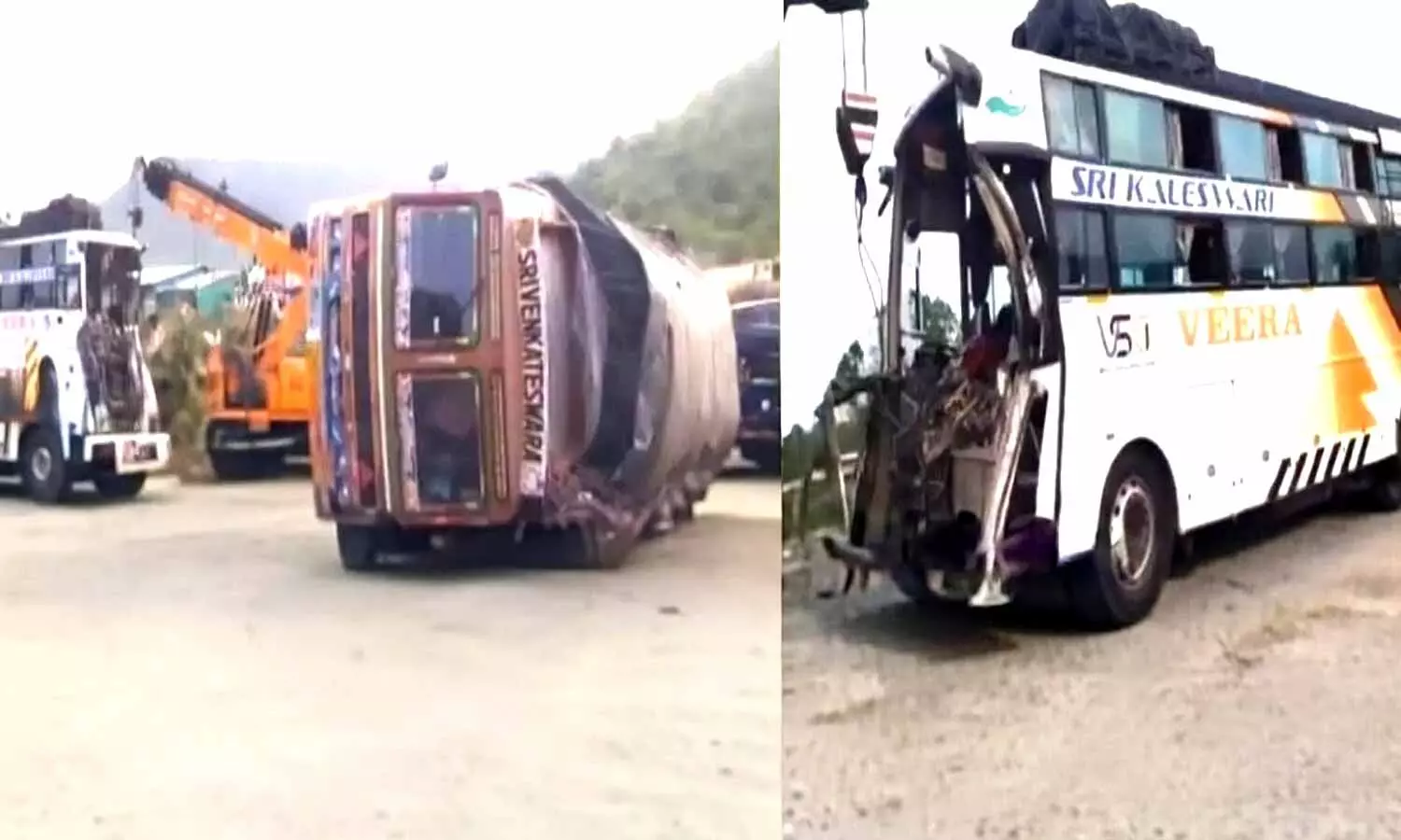 Bus rams into U-turning lorry, four injured in Nandyal Bus rams into U-turning lorry, four injured in Nandyal