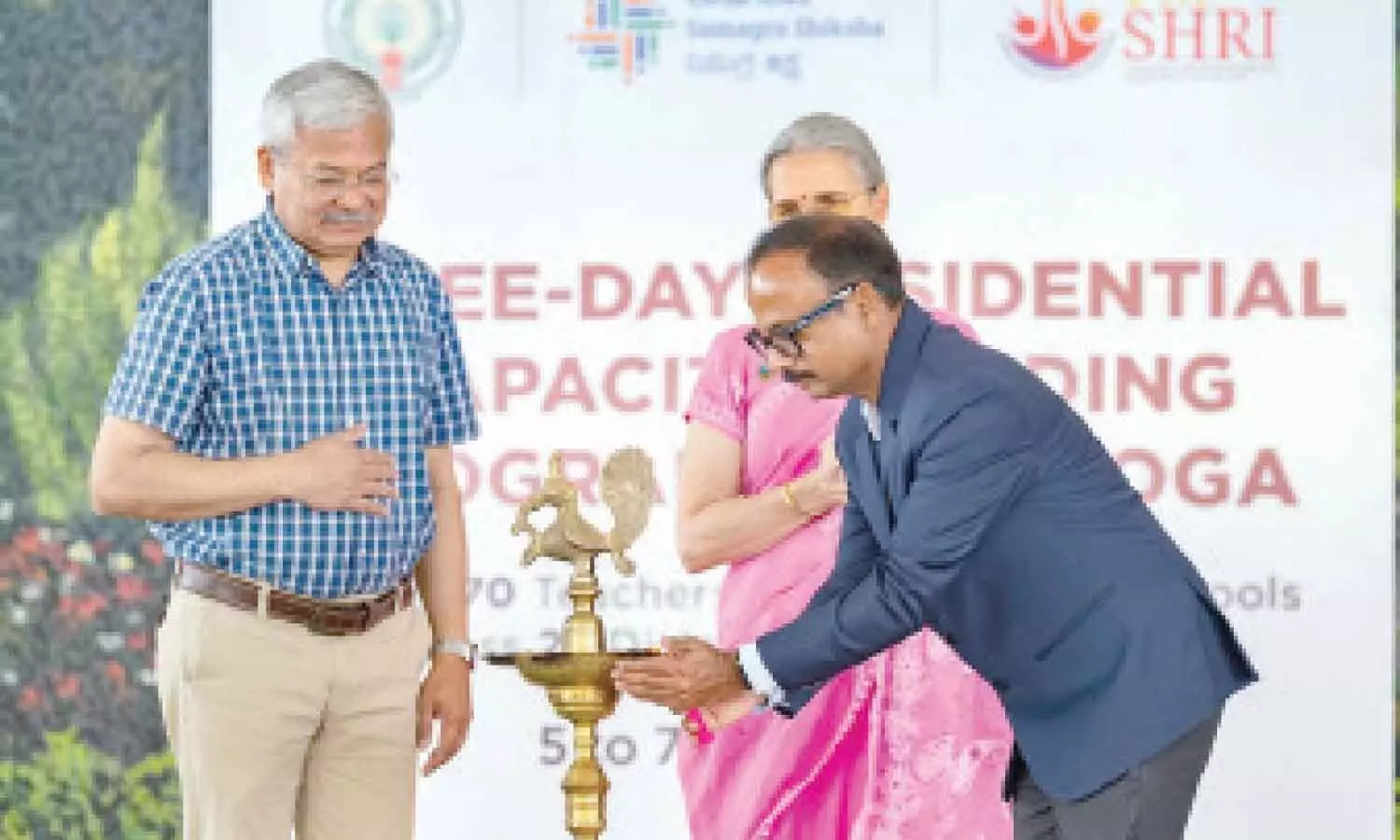 Samagra Shiksha state project director B Srinivasa Rao lighting the lamp to inaugurate the Yoga Training Programme for PM SHRI school teachers at Kanha Shanti Vanam in Hyderabad on Monday Samagra Shiksha state project director B Srinivasa Rao lighting the lamp to inaugurate the Yoga Training Programme for PM SHRI school teachers at Kanha Shanti Vanam in Hyderabad on Monday