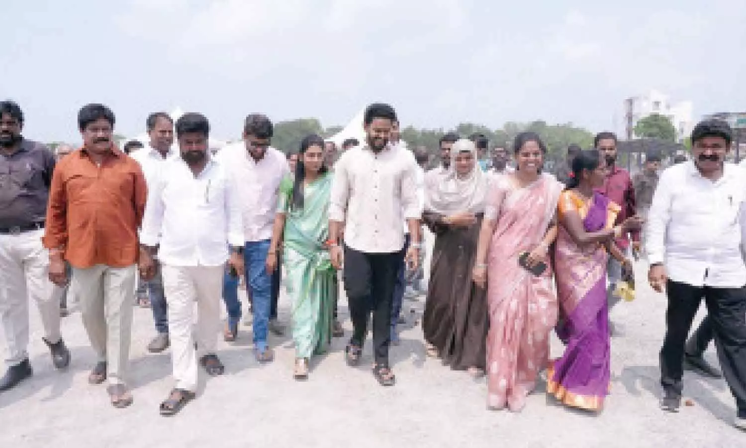 AP Cultural Corporation chairperson Tejaswini, Nagavamsam Corporation chairman Yerabothu Ramana, AP Building and Other Construction Workers Welfare Board chairman Gottumukkala Raghu Rama Raju and Bonda Siddhartha, son of Government Whip and Vijayawada Central MLA Bonda Umamaheswara Rao, inspecting the MBP Stadium on Monday AP Cultural Corporation chairperson Tejaswini, Nagavamsam Corporation chairman Yerabothu Ramana, AP Building and Other Construction Workers Welfare Board chairman Gottumukkala Raghu Rama Raju and Bonda Siddhartha, son of Government Whip and Vijayawada Central MLA Bonda Umamaheswara Rao, inspecting the MBP Stadium on Monday