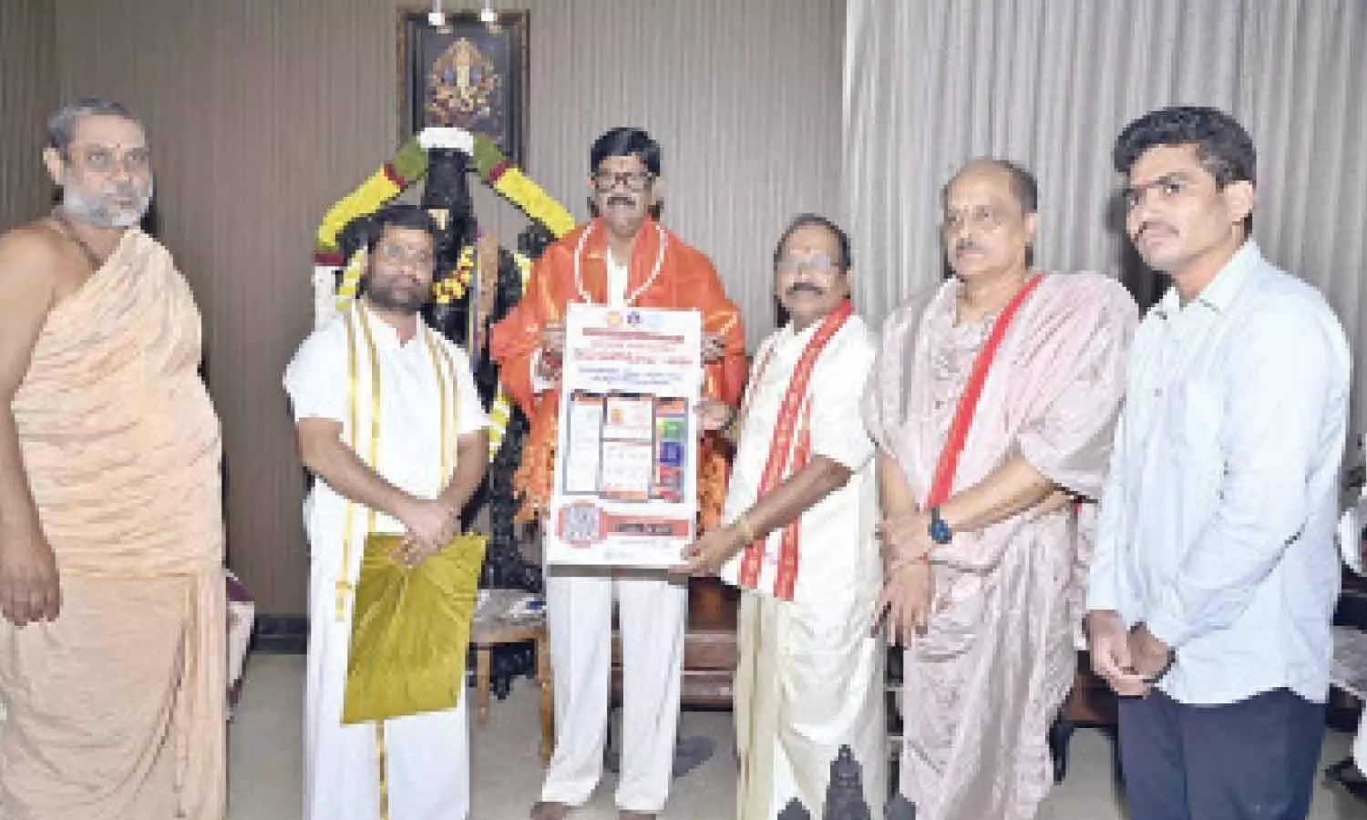 Endowments Minister Anam Ramanarayana Reddy releasing online tickets for special sevas during the Dasara Sarannavarathri festivities in the presence of temple trust board chairman Borra Radhakrishna (Gandhi), executive officer VK Seena Naik and others at his camp office in Tadepalli on Monday Endowments Minister Anam Ramanarayana Reddy releasing online tickets for special sevas during the Dasara Sarannavarathri festivities in the presence of temple trust board chairman Borra Radhakrishna (Gandhi), executive officer VK Seena Naik and others at his camp office in Tadepalli on Monday