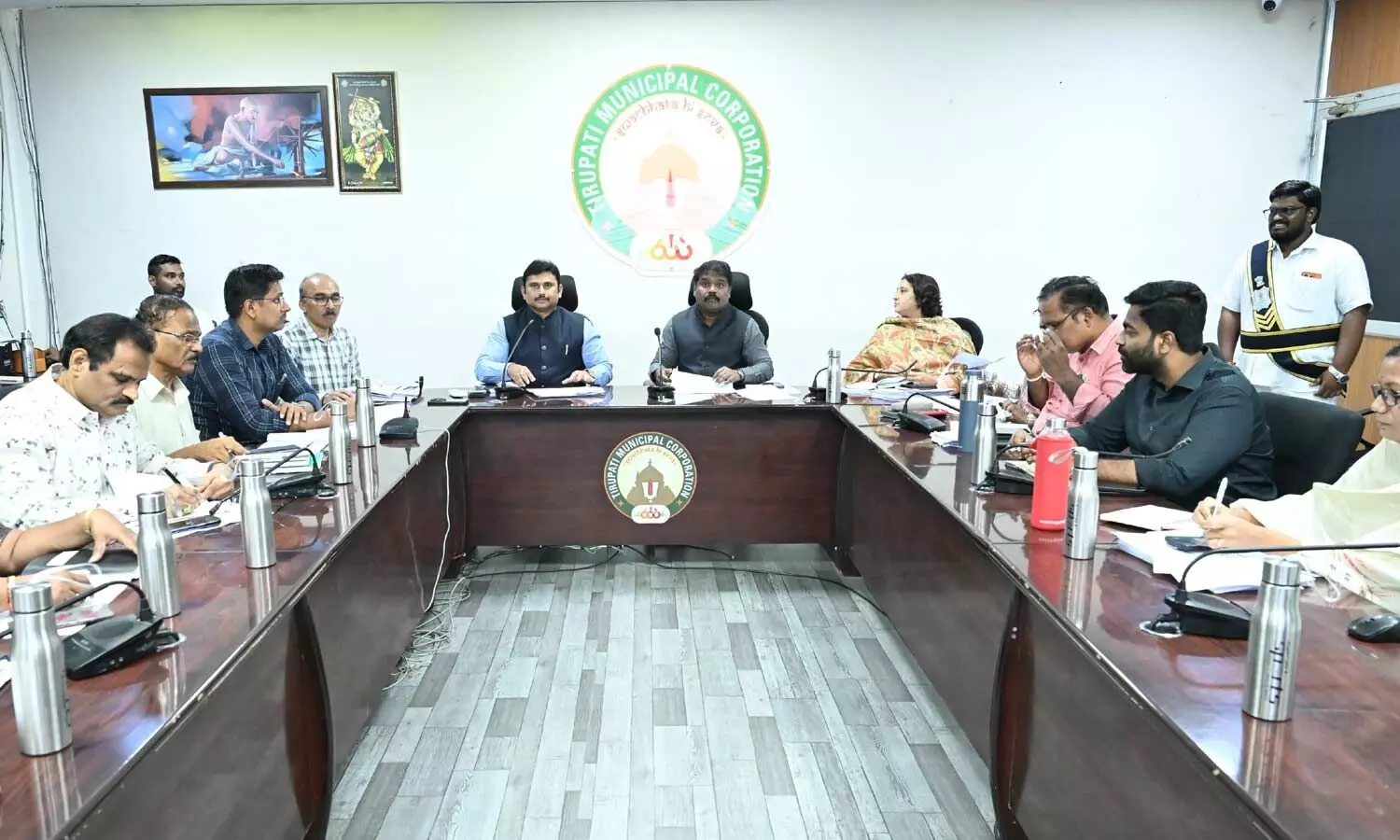 Municipal Administration Commissioner and Director D Sampath Kumar presiding over a high-level review meeting regarding municipal corporation election arrangements with officials in Tirupati on Tuesday Municipal Administration Commissioner and Director D Sampath Kumar presiding over a high-level review meeting regarding municipal corporation election arrangements with officials in Tirupati on Tuesday