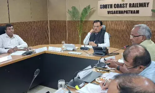 GM of South Coast Railway Sandeep Mathur at the review meeting in Visakhapatnam on Tuesday