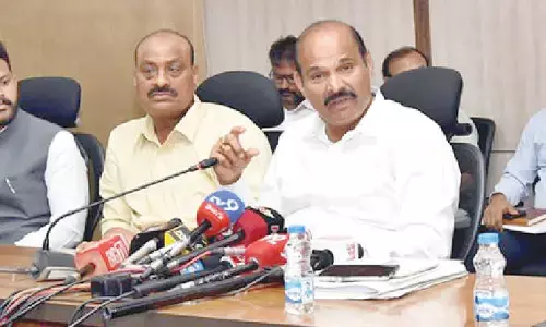 Information and public relations and housing minister K Parthasarathy, along with civil aviation minister K Ram Mohan Naidu and other state ministers at AP Bhavan in New Delhi on Tuesday