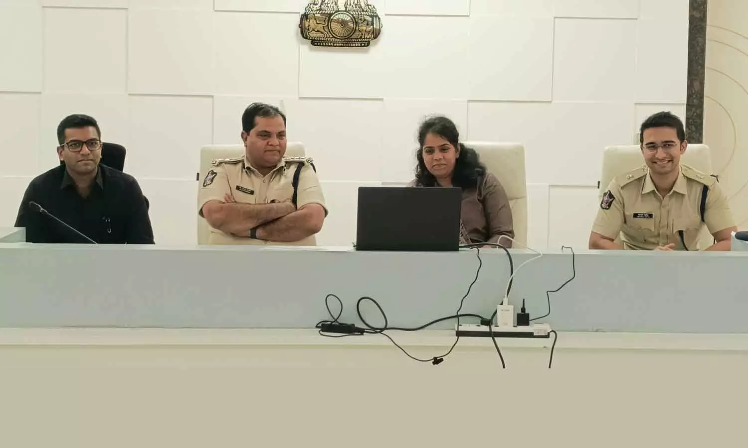 East Godavari district collector and Election Officer Kirti Chekuri, SP Narasimha Kishore and other district officials participating in a video conference on Thursday East Godavari district collector and Election Officer Kirti Chekuri, SP Narasimha Kishore and other district officials participating in a video conference on Thursday