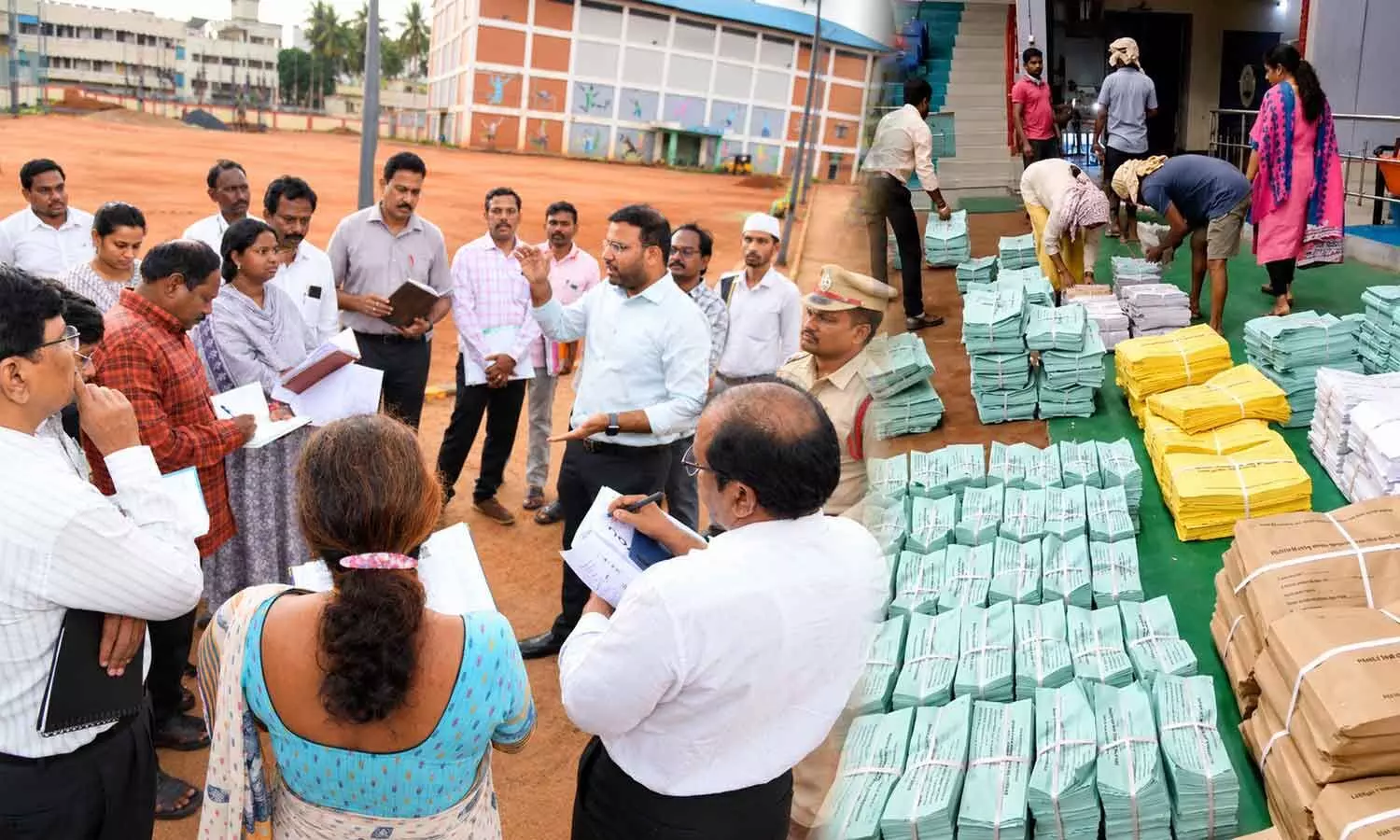 GVMC Commissioner Ketan Garg examining the arrangements for the upcoming local polls in Visakhapatnam; District officials are arranging to store ballot papers at Swarna Bharathi Indoor Stadium in Visakhapatnam GVMC Commissioner Ketan Garg examining the arrangements for the upcoming local polls in Visakhapatnam; District officials are arranging to store ballot papers at Swarna Bharathi Indoor Stadium in Visakhapatnam