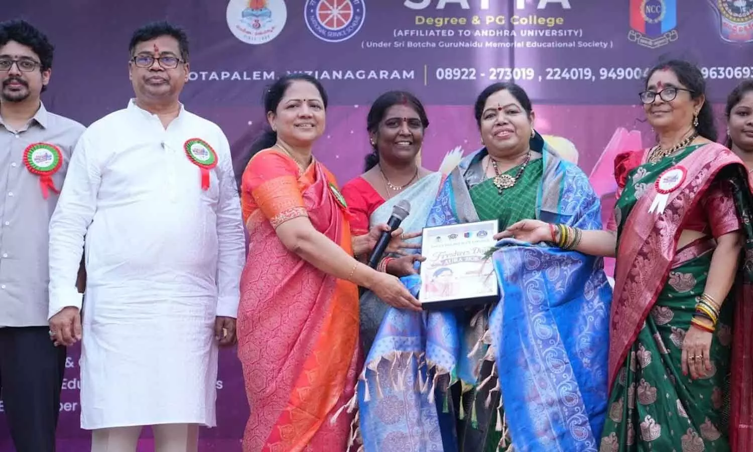 Botcha Jhansi Lakshmi, secretary and correspondent, Satya Group of Educational Institutions and former Member of Parliament, felicitated during the Freshers’ Day celebrations organised at the campus in Vizianagaram Botcha Jhansi Lakshmi, secretary and correspondent, Satya Group of Educational Institutions and former Member of Parliament, felicitated during the Freshers’ Day celebrations organised at the campus in Vizianagaram