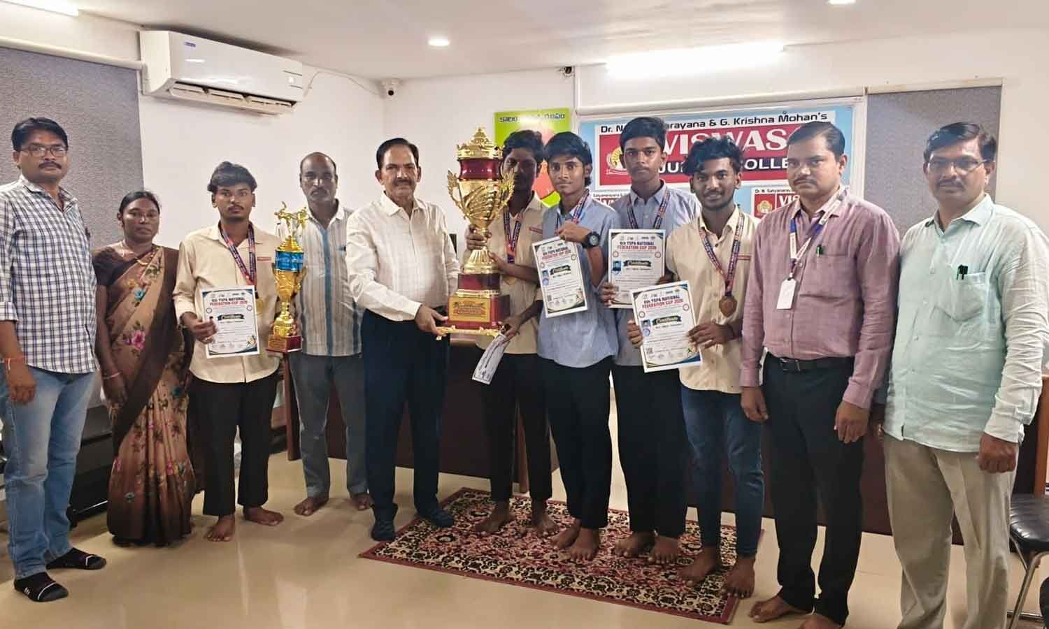 Viswasai College Students Win Cricket, Volleyball at National Cup