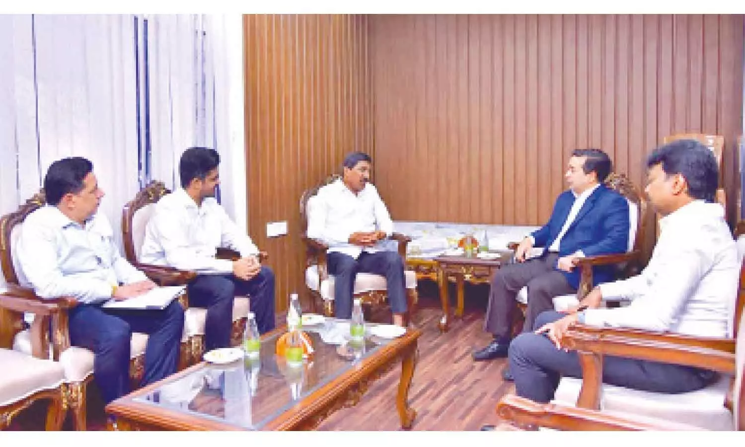 Maharashtra ports and fisheries minister Nitesh Rane met with roads and buildings, infrastructure and investments minister B C Janardhan Reddy at the Secretariat in Amaravati on Wednesday Maharashtra ports and fisheries minister Nitesh Rane met with roads and buildings, infrastructure and investments minister B C Janardhan Reddy at the Secretariat in Amaravati on Wednesday