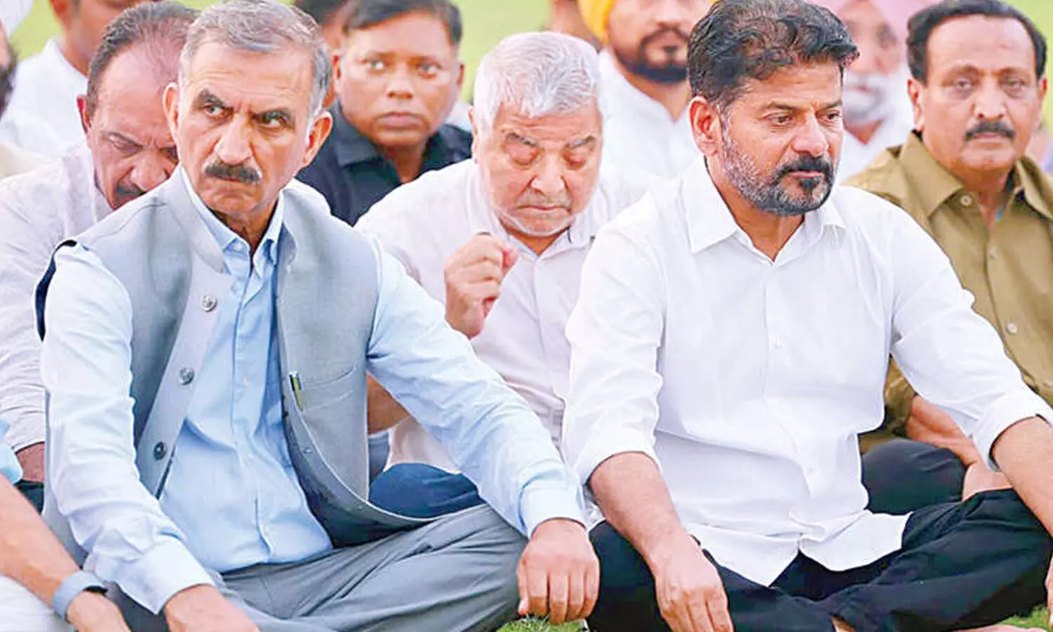 Telangana Chief Minister A Revanth Reddy taking part in Opposition bloc’s dharna against CEC Gyanesh Kumar in New Delhi on Thursday Telangana Chief Minister A Revanth Reddy taking part in Opposition bloc’s dharna against CEC Gyanesh Kumar in New Delhi on Thursday