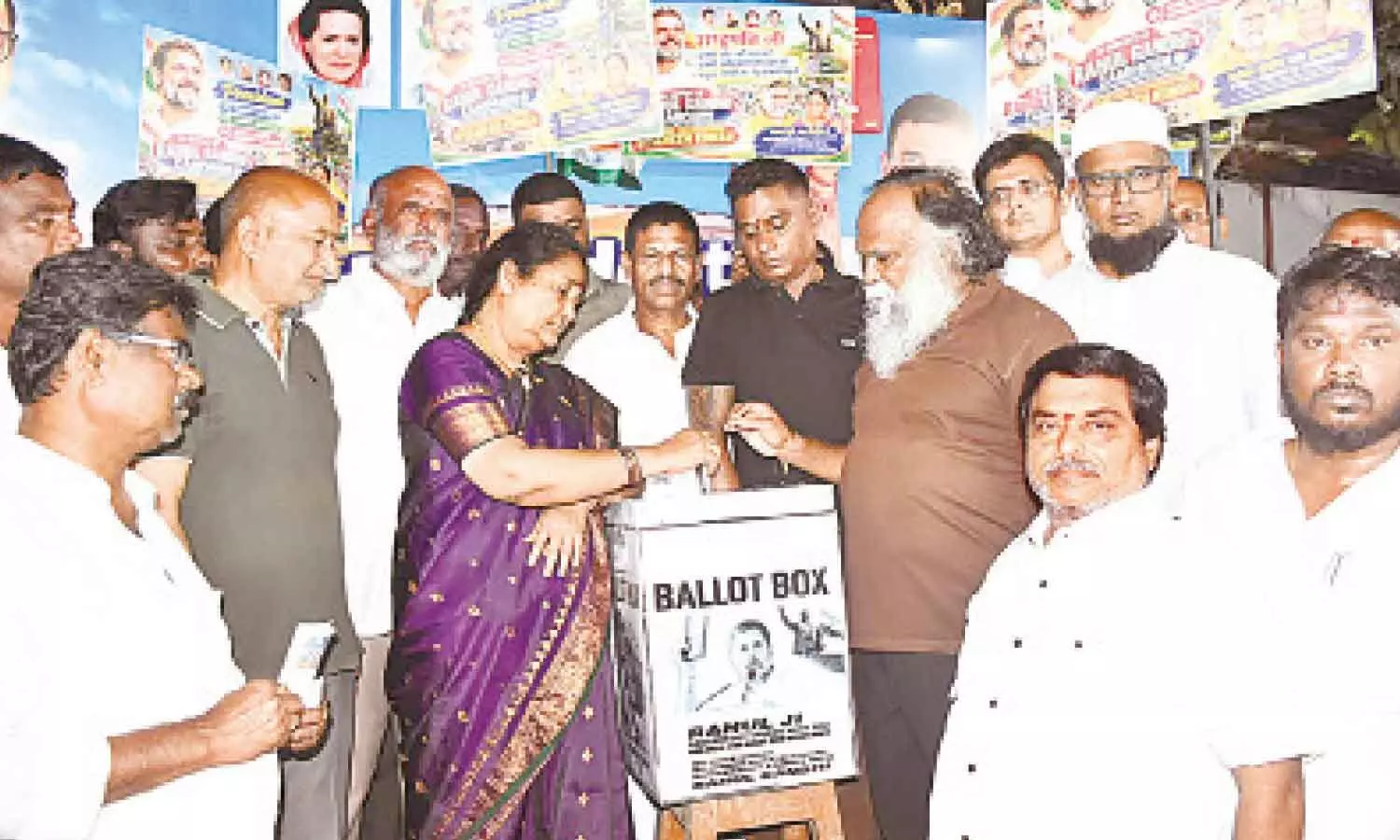 Jagga Reddy’s wife Nirmala drops a petition and vote card into the specially designed ‘Save Our Votes’ ballot box in Sangareddy, urging President Droupadi Murmu to address their demands, including the resignation of Chief Election Commissioner Gyanesh Kumar Jagga Reddy’s wife Nirmala drops a petition and vote card into the specially designed ‘Save Our Votes’ ballot box in Sangareddy, urging President Droupadi Murmu to address their demands, including the resignation of Chief Election Commissioner Gyanesh Kumar