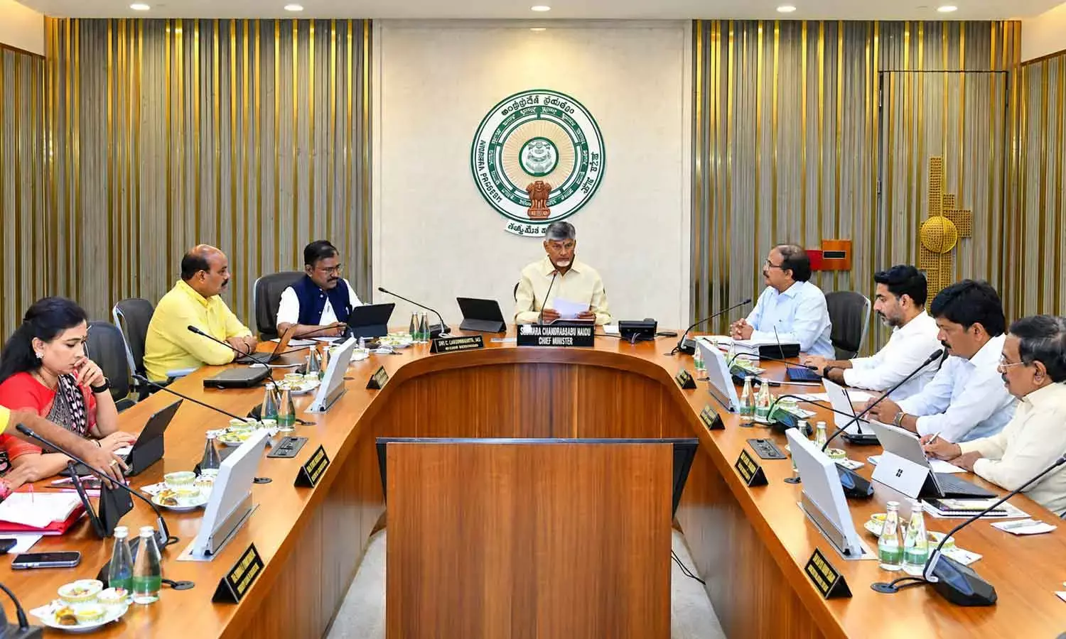 Chief Minister Nara Chandrababu Naidu conducting a Cabinet meeting along with Council of Ministers and Chief Secretary G Sai Prasad at the Secretariat on Saturday Chief Minister Nara Chandrababu Naidu conducting a Cabinet meeting along with Council of Ministers and Chief Secretary G Sai Prasad at the Secretariat on Saturday