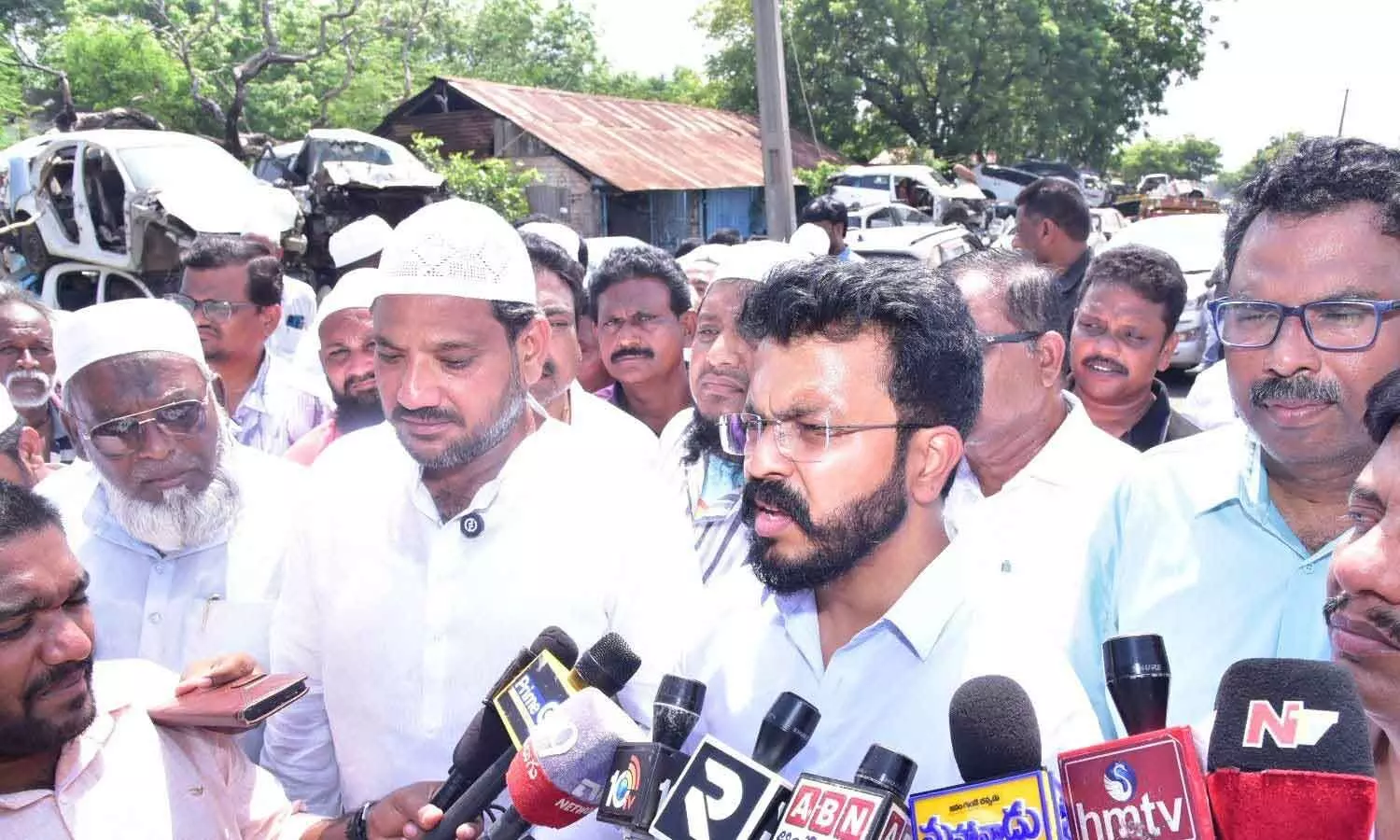 District Collector CM Sai Kanth Varma and MLA Md Nazeer Ahmed addressing the media at Autonagar in Guntur on Saturday District Collector CM Sai Kanth Varma and MLA Md Nazeer Ahmed addressing the media at Autonagar in Guntur on Saturday