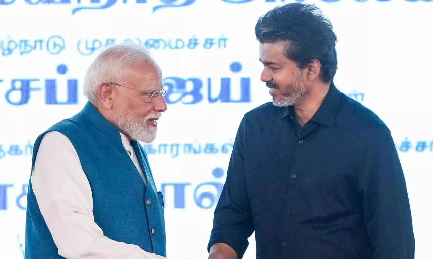 PM Narendra Modi and TN CM Joseph Vijay during the launch and inauguration of various development projects in Chennai on Sunday PM Narendra Modi and TN CM Joseph Vijay during the launch and inauguration of various development projects in Chennai on Sunday