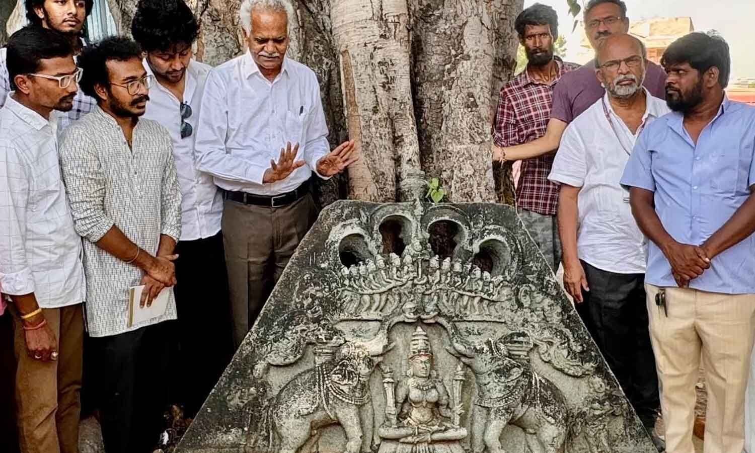 Rare Rashtrakuta-Era Gajalakshmi Sculpture Found in Medak Village