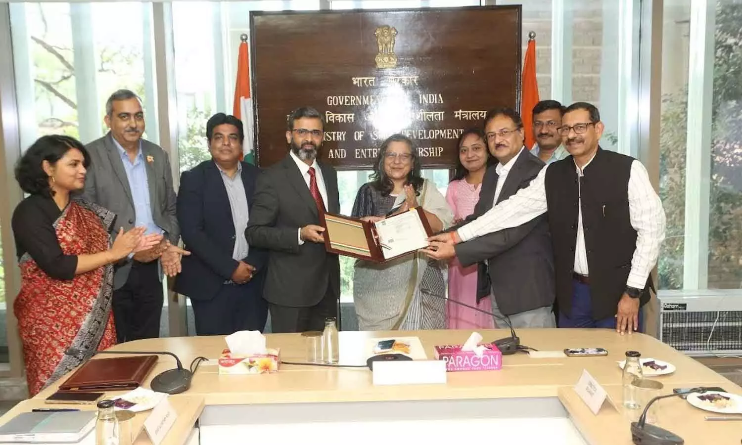 Officials from the Andhra Pradesh government and ArcelorMittal Nippon Steel India (AM/NS India) exchanging a shareholders’ agreement document to upgrade four government Industrial Training Institutes (ITIs) in the Visakhapatnam cluster Officials from the Andhra Pradesh government and ArcelorMittal Nippon Steel India (AM/NS India) exchanging a shareholders’ agreement document to upgrade four government Industrial Training Institutes (ITIs) in the Visakhapatnam cluster
