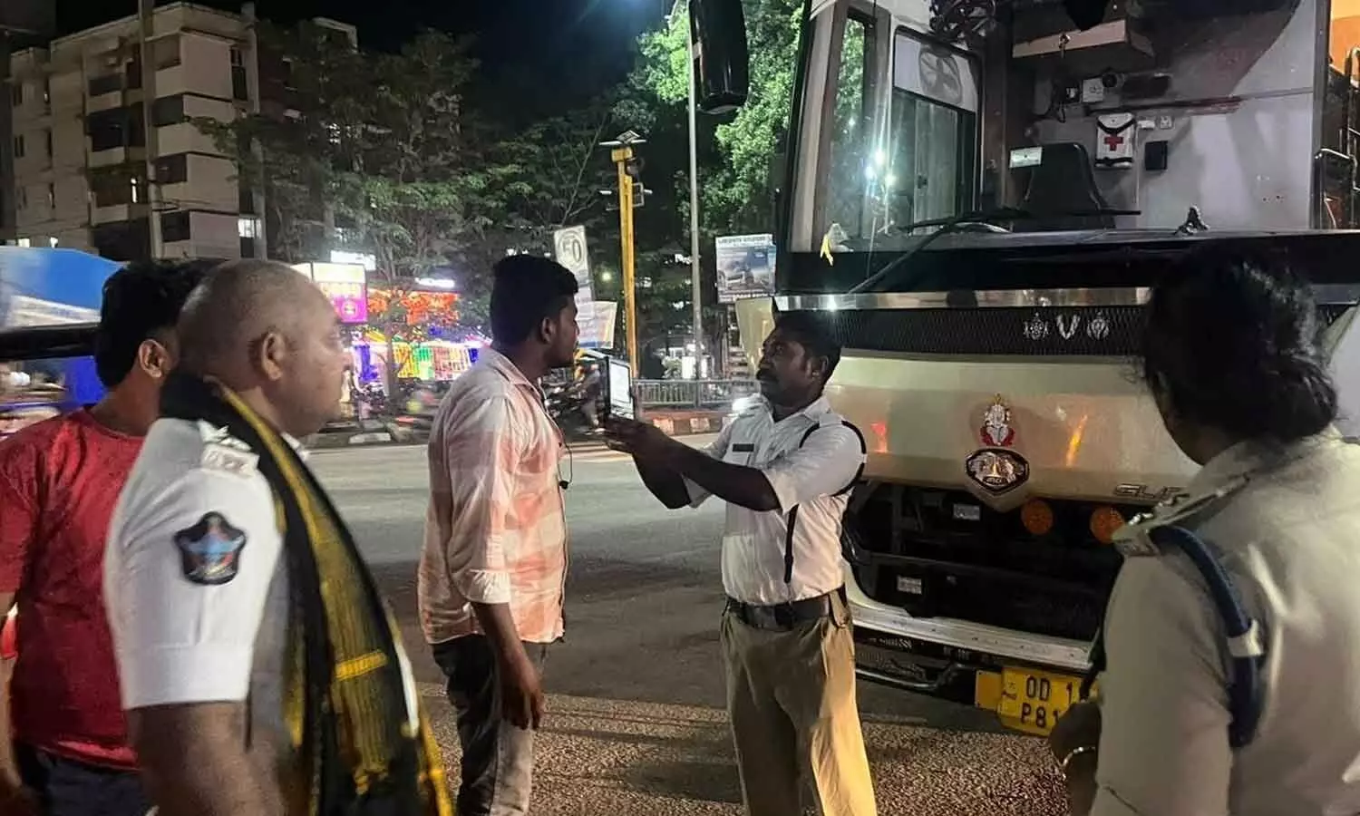 RTA officials verifying records of a private bus in Visakhapatnam on Monday RTA officials verifying records of a private bus in Visakhapatnam on Monday