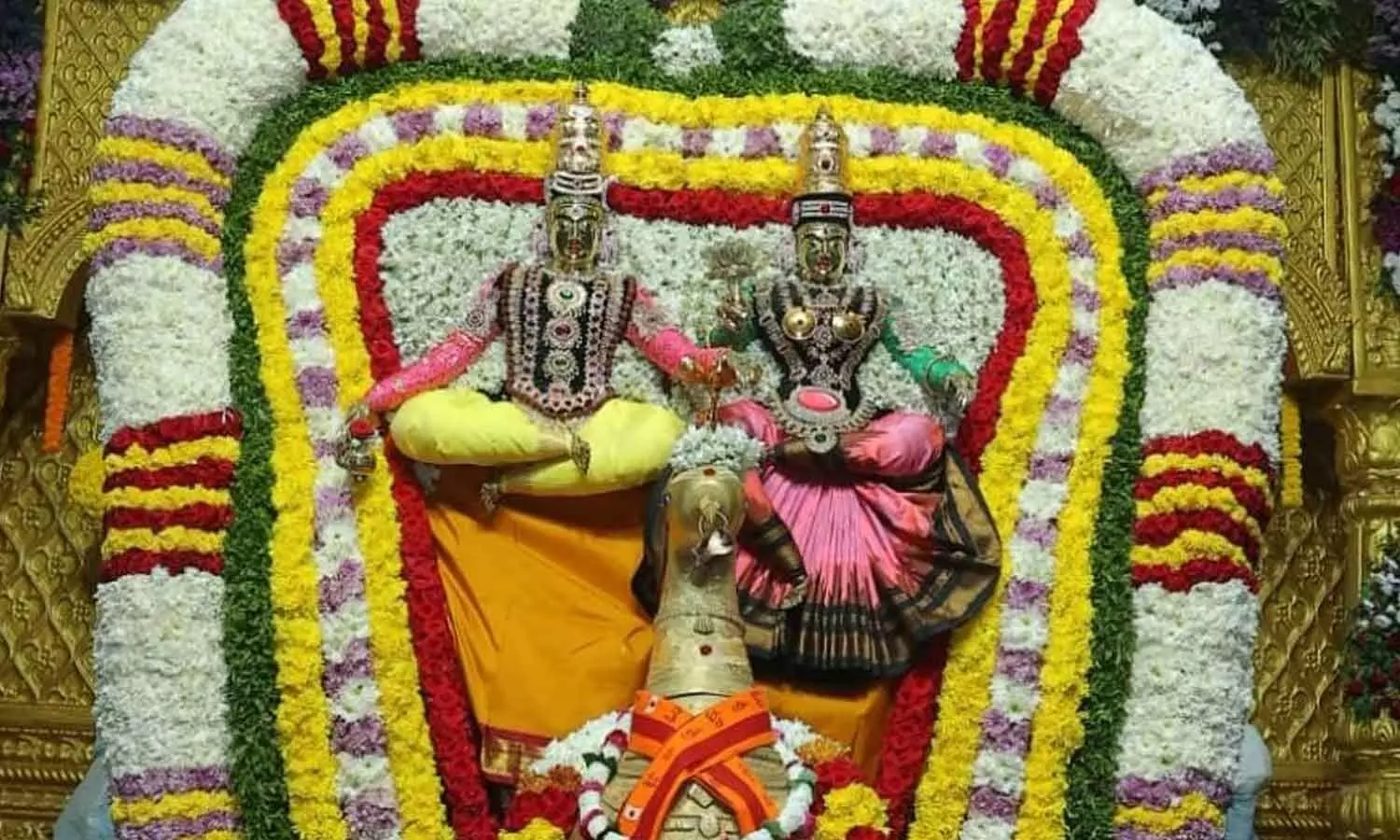 Goddess Bhramaramba and Lord Mallikarjuna Swamy on Mayura Vahana Seva in Srisailam on Monday Goddess Bhramaramba and Lord Mallikarjuna Swamy on Mayura Vahana Seva in Srisailam on Monday