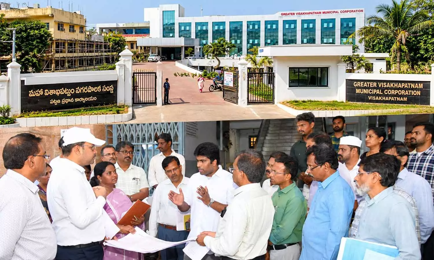 A view of Greater Visakhapatnam Municipal Corporation office in Visakhapatnam; District Election Officer M Abhishikth Kishore and GVMC Commissioner Ketan Garg examining the counting centres in Visakhapatnam A view of Greater Visakhapatnam Municipal Corporation office in Visakhapatnam; District Election Officer M Abhishikth Kishore and GVMC Commissioner Ketan Garg examining the counting centres in Visakhapatnam