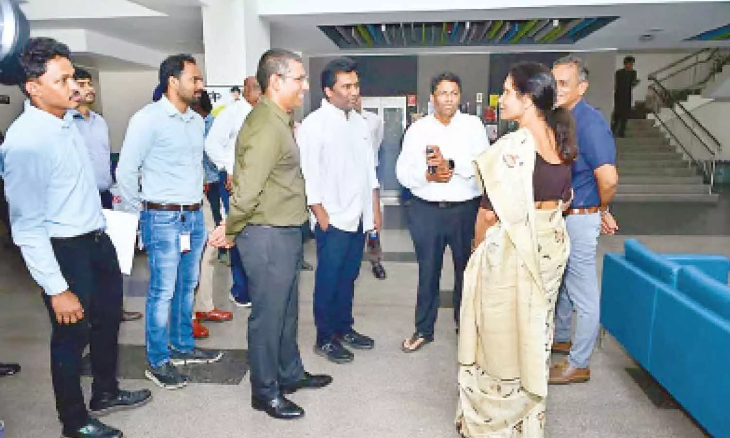 District Collector S Venkateswar, APEDB CEO S Shanmohan, Sri City MD Ravindra Sannareddy and others inspecting summit arrangements at Krea University in Sri City on Wednesday District Collector S Venkateswar, APEDB CEO S Shanmohan, Sri City MD Ravindra Sannareddy and others inspecting summit arrangements at Krea University in Sri City on Wednesday