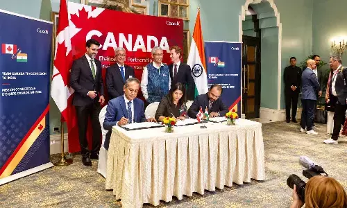 IIT, IISER Tirupati and Dalhousie University of Canada representatives signing the MoU in Tirupati on Wednesday