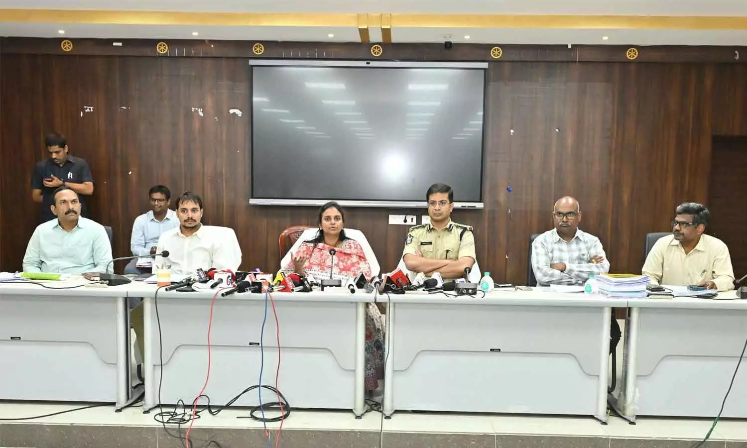 Collector Dr Siri accompanied by SP Vikrant Patil and JC Noorul Qamar addressing a press conference on Thursday Collector Dr Siri accompanied by SP Vikrant Patil and JC Noorul Qamar addressing a press conference on Thursday