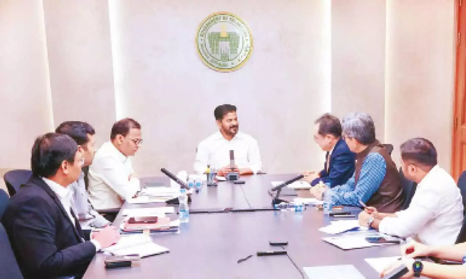 Chief Minister A Revanth Reddy holding discussions with the representatives of Hyundai Motors in Hyderabad on Friday Chief Minister A Revanth Reddy holding discussions with the representatives of Hyundai Motors in Hyderabad on Friday