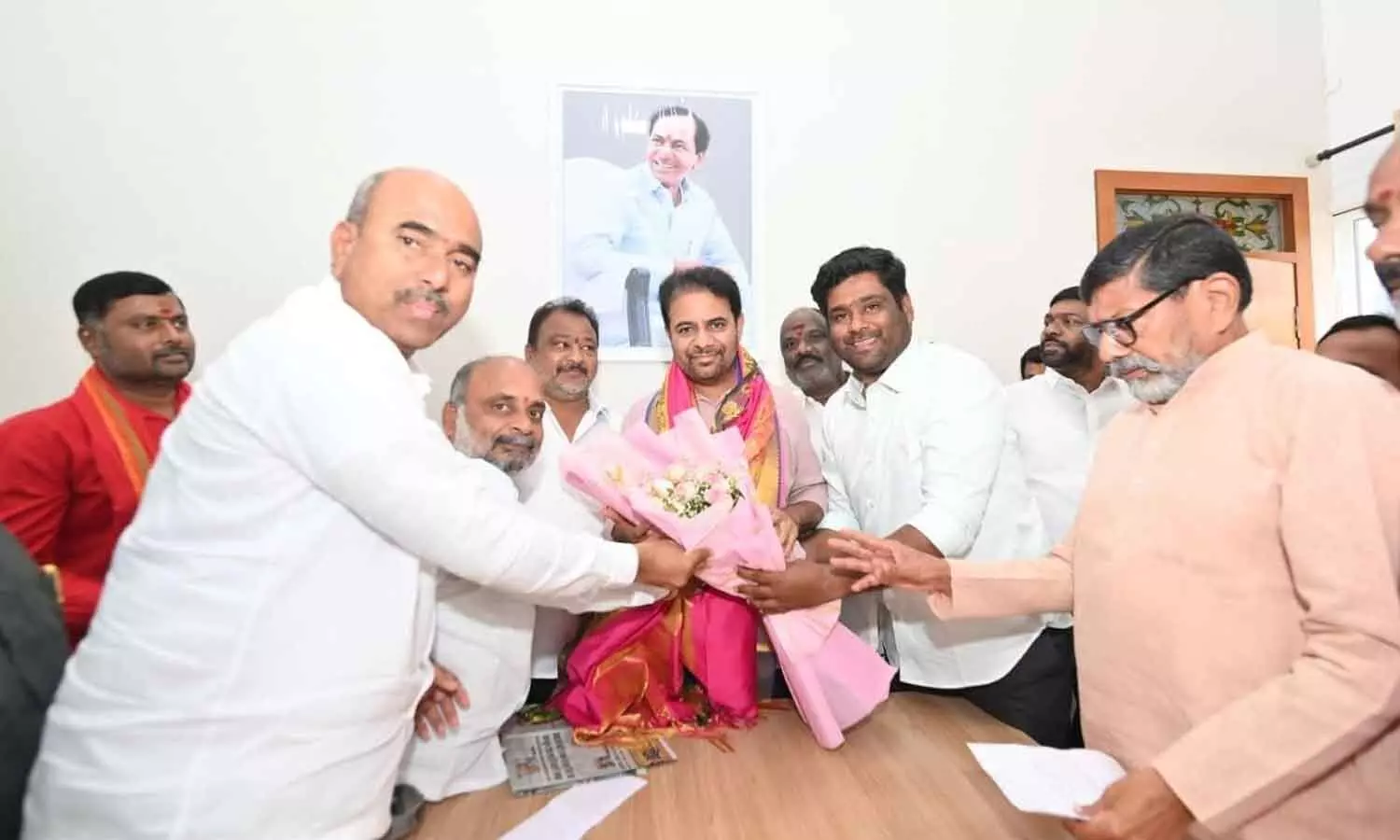 BRS Working President KT Rama Rao flanked by party leaders from the erstwhile Warangal district during a review meeting at Telangana Bhavan to strategise for the upcoming Graduate MLC elections BRS Working President KT Rama Rao flanked by party leaders from the erstwhile Warangal district during a review meeting at Telangana Bhavan to strategise for the upcoming Graduate MLC elections