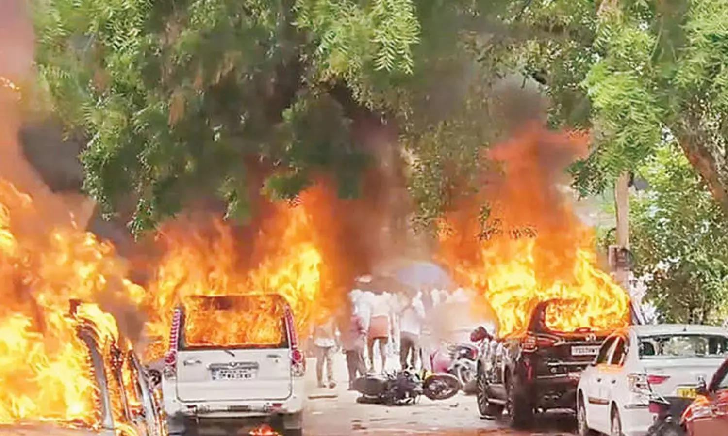 Vehicles set on fire during violence in Rayachoti on Friday Vehicles set on fire during violence in Rayachoti on Friday