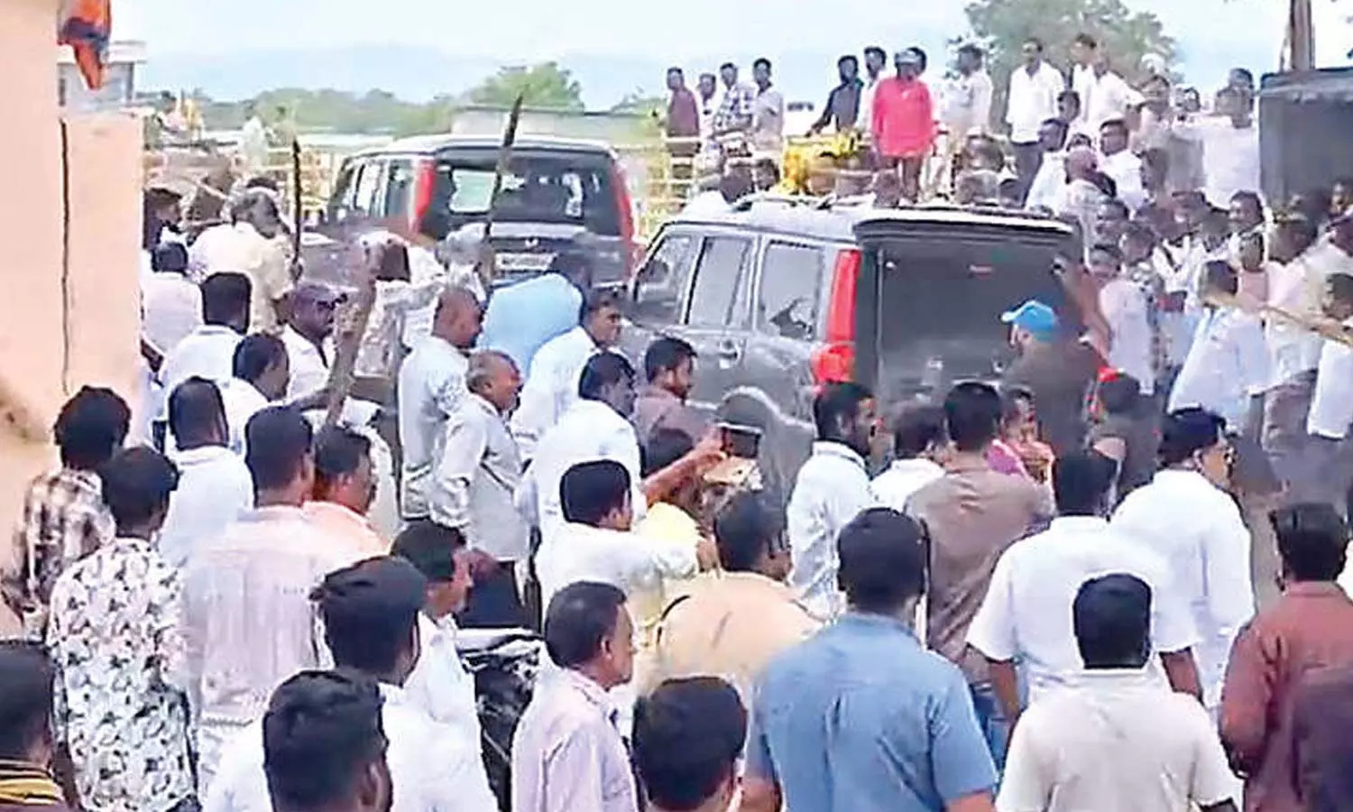 Tense atmosphere prevailed in Punganur after clashes between TDP-YSRCP cadres on Friday Tense atmosphere prevailed in Punganur after clashes between TDP-YSRCP cadres on Friday