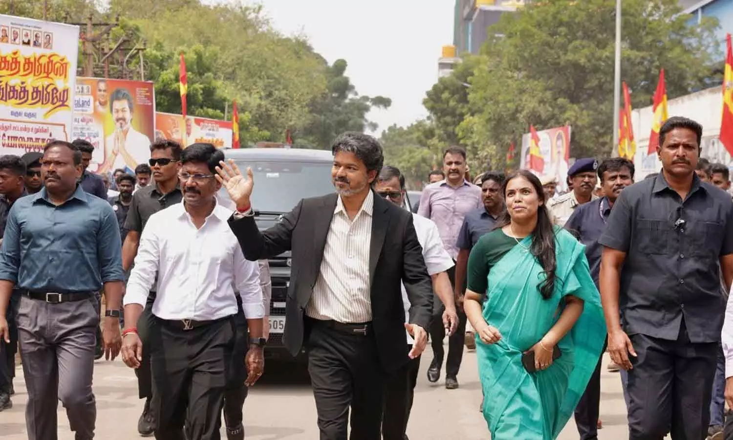 Vijay inaugurates knowledge centre, holds massive roadshow Vijay inaugurates knowledge centre, holds massive roadshow