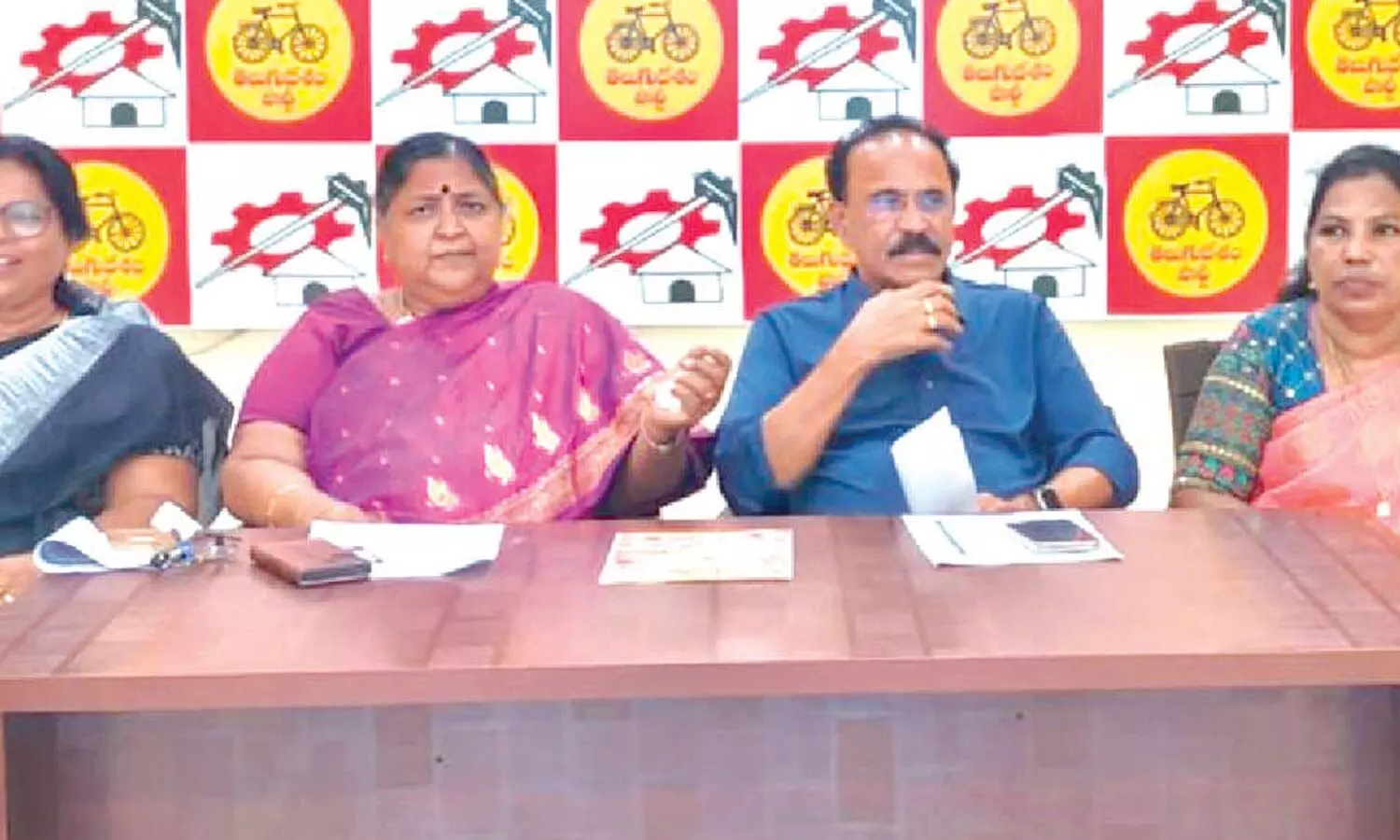 TDP leaders Nukasani Balaji and Panabaka Lakshmi speaking to the media in Tirupati on Friday TDP leaders Nukasani Balaji and Panabaka Lakshmi speaking to the media in Tirupati on Friday