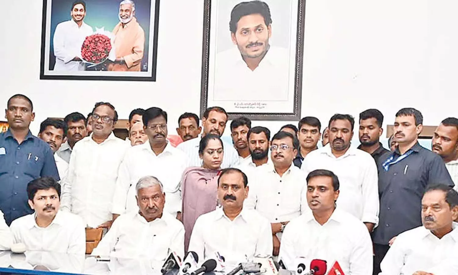 YSRCP leaders P Midhun Reddy and Bhumana Karunakar Reddy speaking to the media in Tirupati on Friday YSRCP leaders P Midhun Reddy and Bhumana Karunakar Reddy speaking to the media in Tirupati on Friday