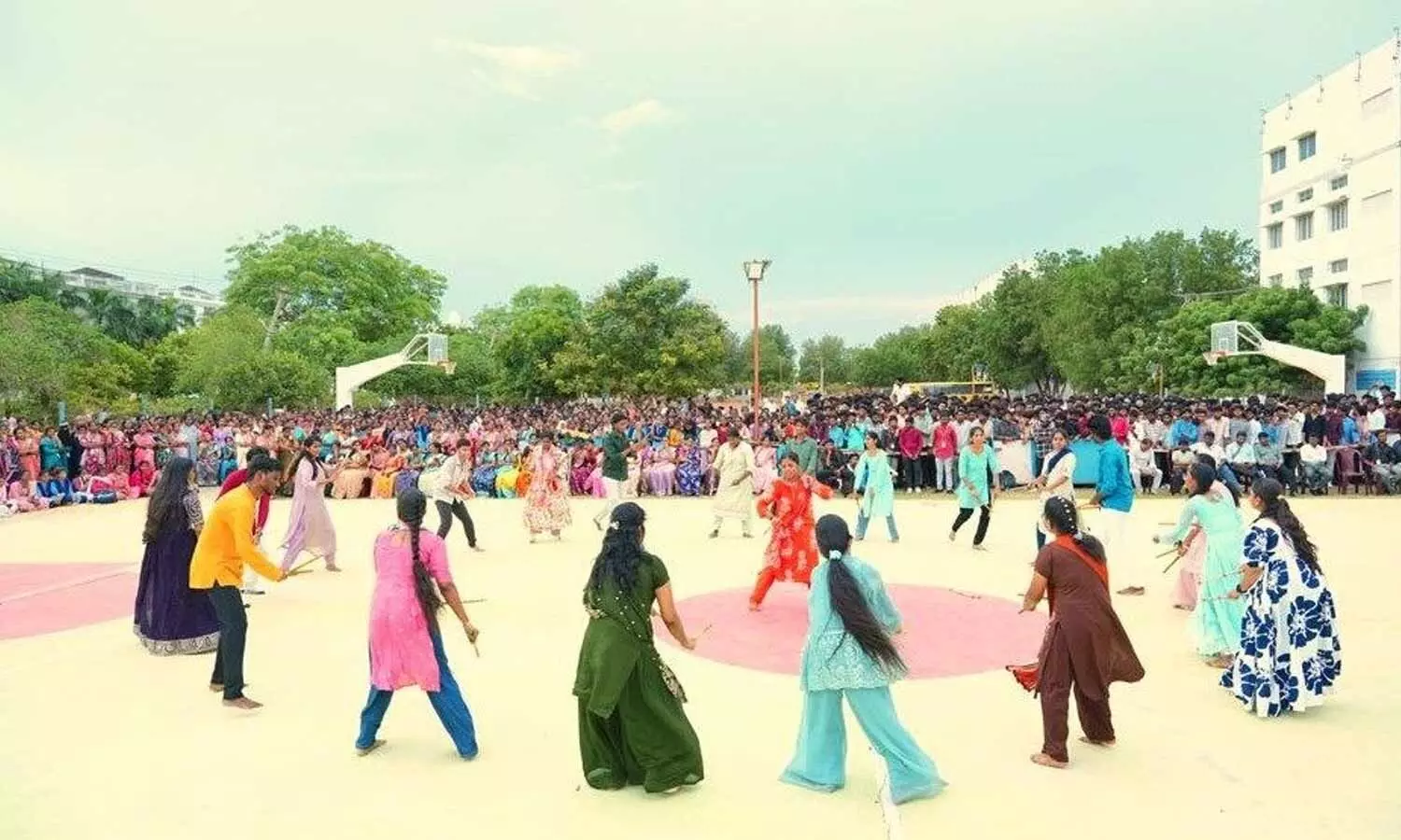 Students playing Kolatam as part of Dasara celebrations at QISCET Ongole on Friday Students playing Kolatam as part of Dasara celebrations at QISCET Ongole on Friday