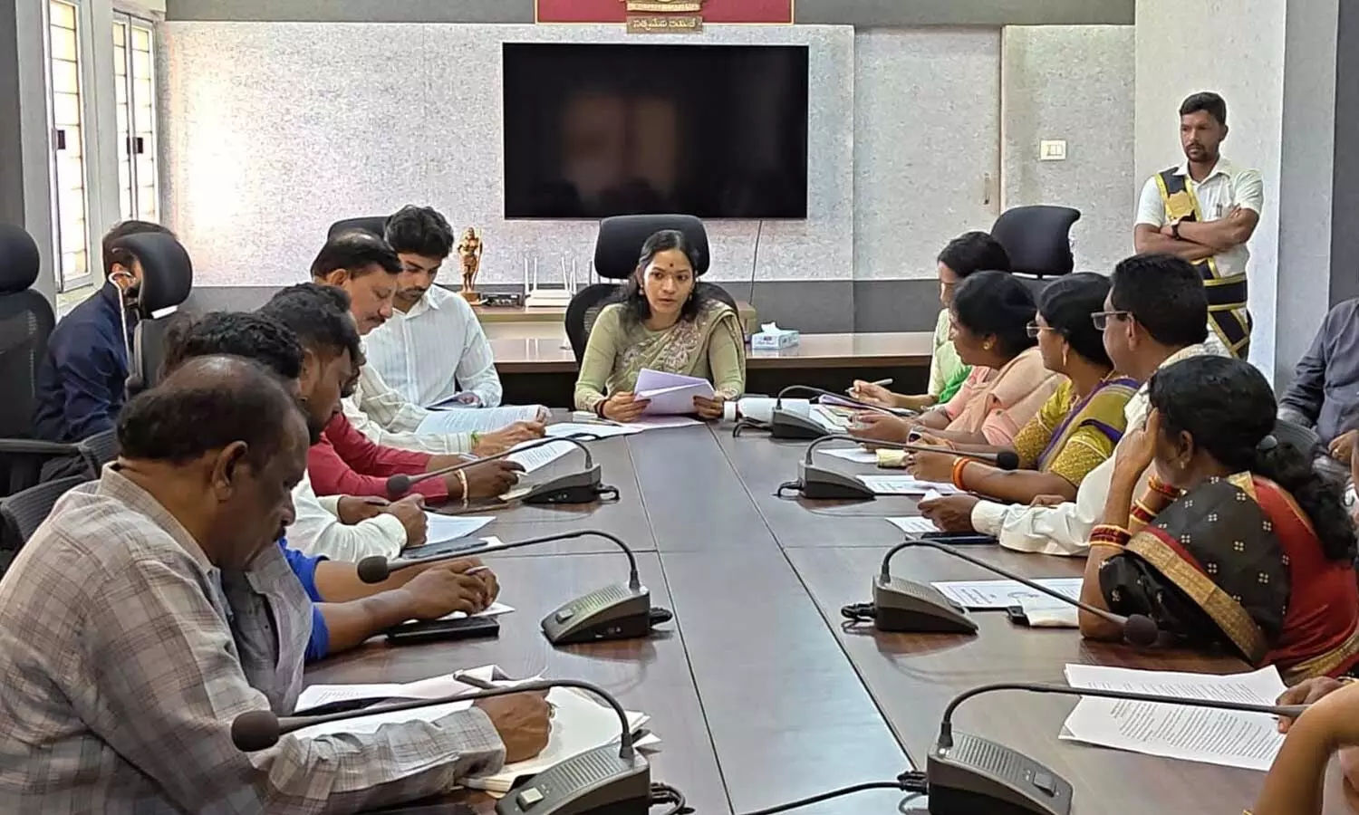 Collector T Nishanthi reviewing the arrangements for the local body elections Collector T Nishanthi reviewing the arrangements for the local body elections