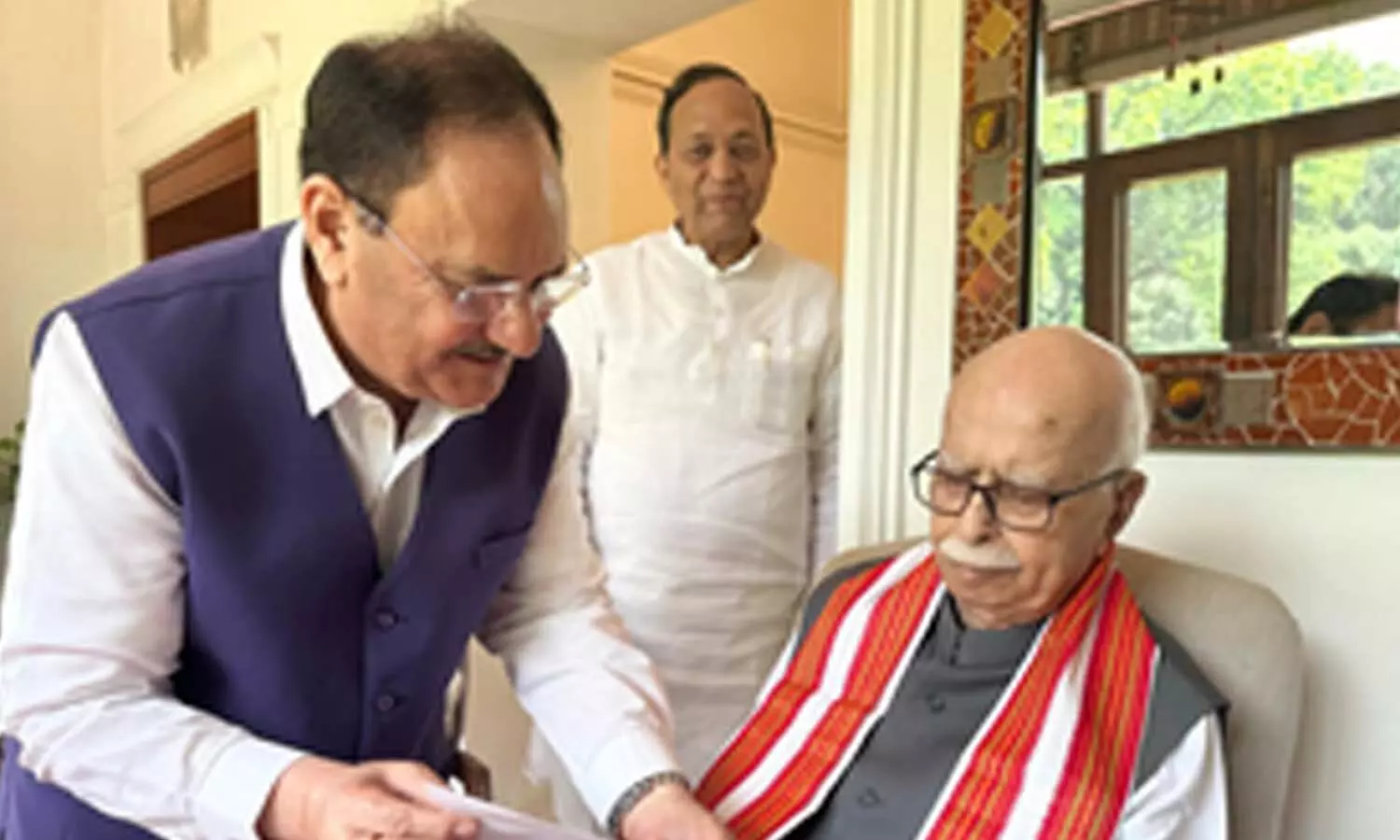 JP Nadda meets Advani at Delhi hospital, enquires about his health JP Nadda meets Advani at Delhi hospital, enquires about his health