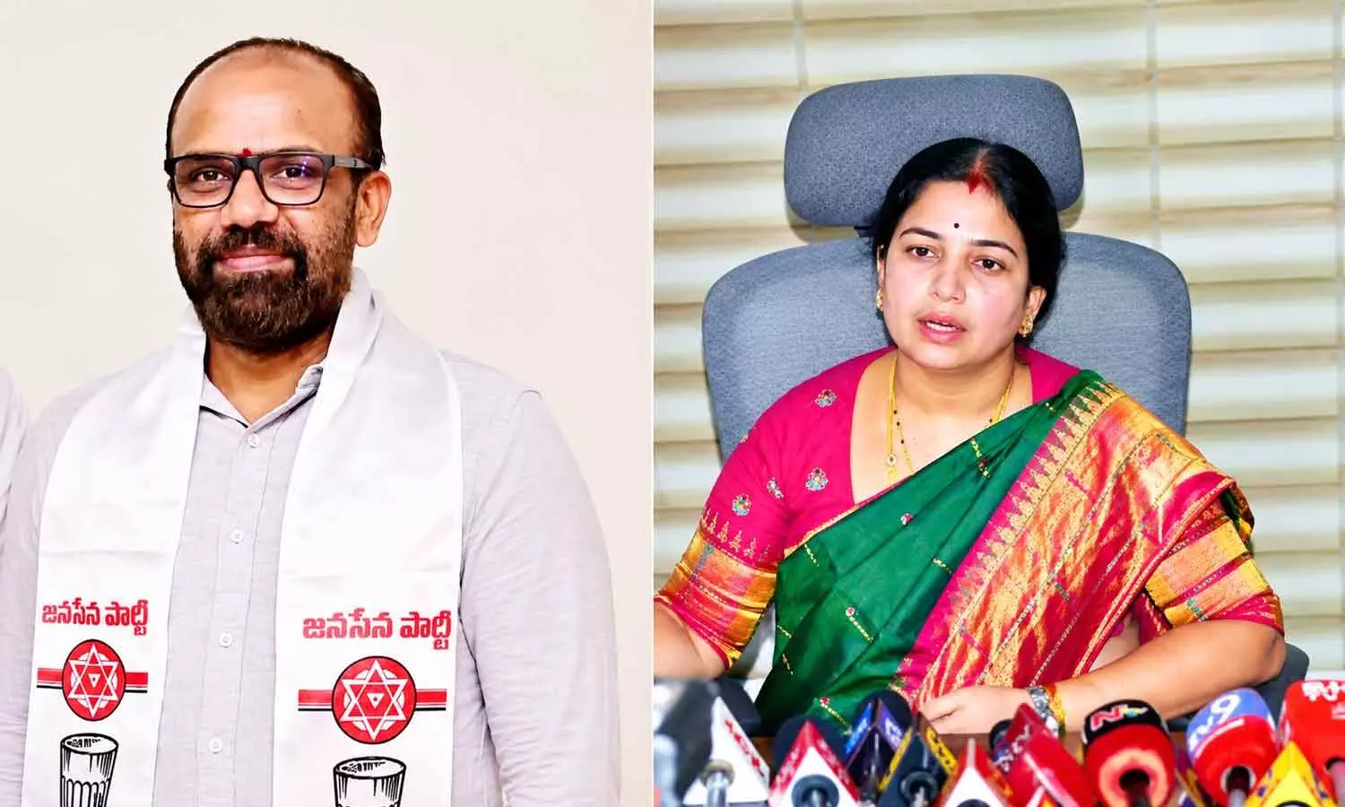 NDA alliance Jana Sena Party Mayor candidate Vangaveeti Radhakrishna; YSRCP Mayor candidate Rayana Bhagya Lakshmi NDA alliance Jana Sena Party Mayor candidate Vangaveeti Radhakrishna; YSRCP Mayor candidate Rayana Bhagya Lakshmi