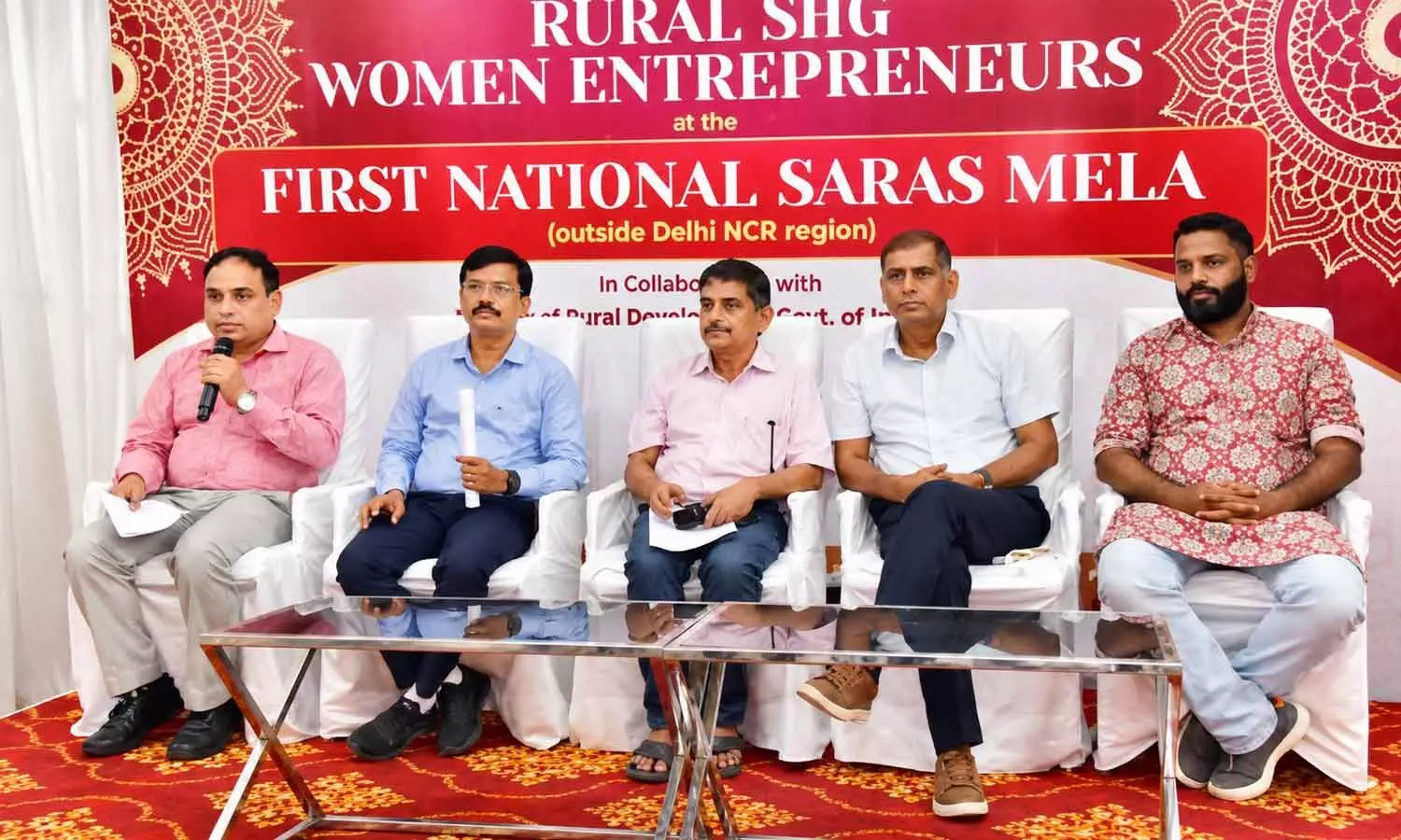 NIRDPR additional director Sudhir Kumar addressing a press conference on the National SARAS Ajeevika Mela at Punnami Ghat in Vijayawada on Saturday NIRDPR additional director Sudhir Kumar addressing a press conference on the National SARAS Ajeevika Mela at Punnami Ghat in Vijayawada on Saturday