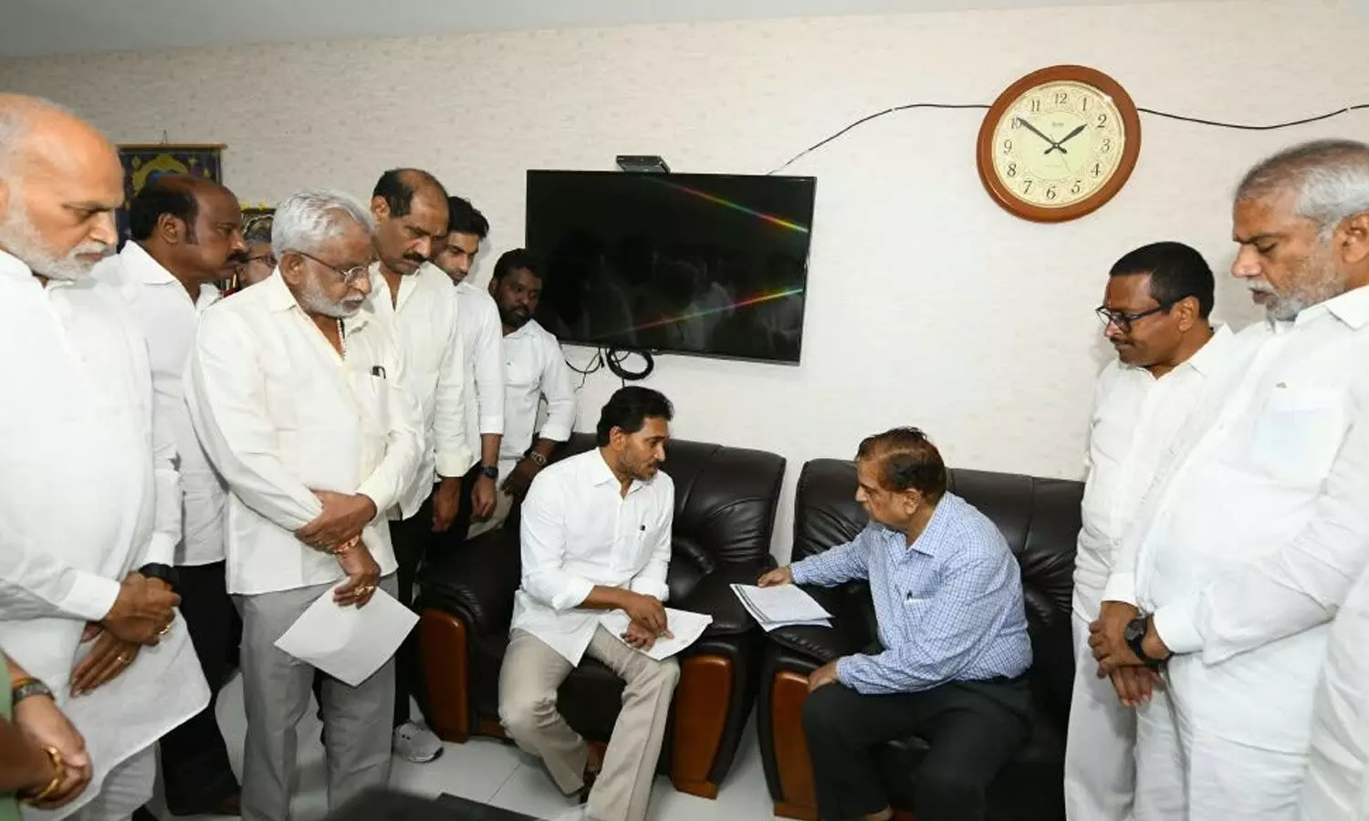YSRCP chief YS Jagan Mohan Reddy, along with party leaders, submitting a memorandum to State Election Commissioner Anil Chandra Punetha in Vijayawada on Sunday YSRCP chief YS Jagan Mohan Reddy, along with party leaders, submitting a memorandum to State Election Commissioner Anil Chandra Punetha in Vijayawada on Sunday