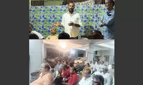 NDA allied parties mayor candidate Poluboyina Roopkumar Yadav addressing the party functionaries meeting at his office on Monday NDA allied parties mayor candidate Poluboyina Roopkumar Yadav addressing the party functionaries meeting at his office on Monday