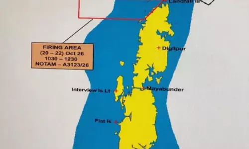 A three-day strategic aerial firing exercise is presently underway near Sri Vijaya Puram A three-day strategic aerial firing exercise is presently underway near Sri Vijaya Puram