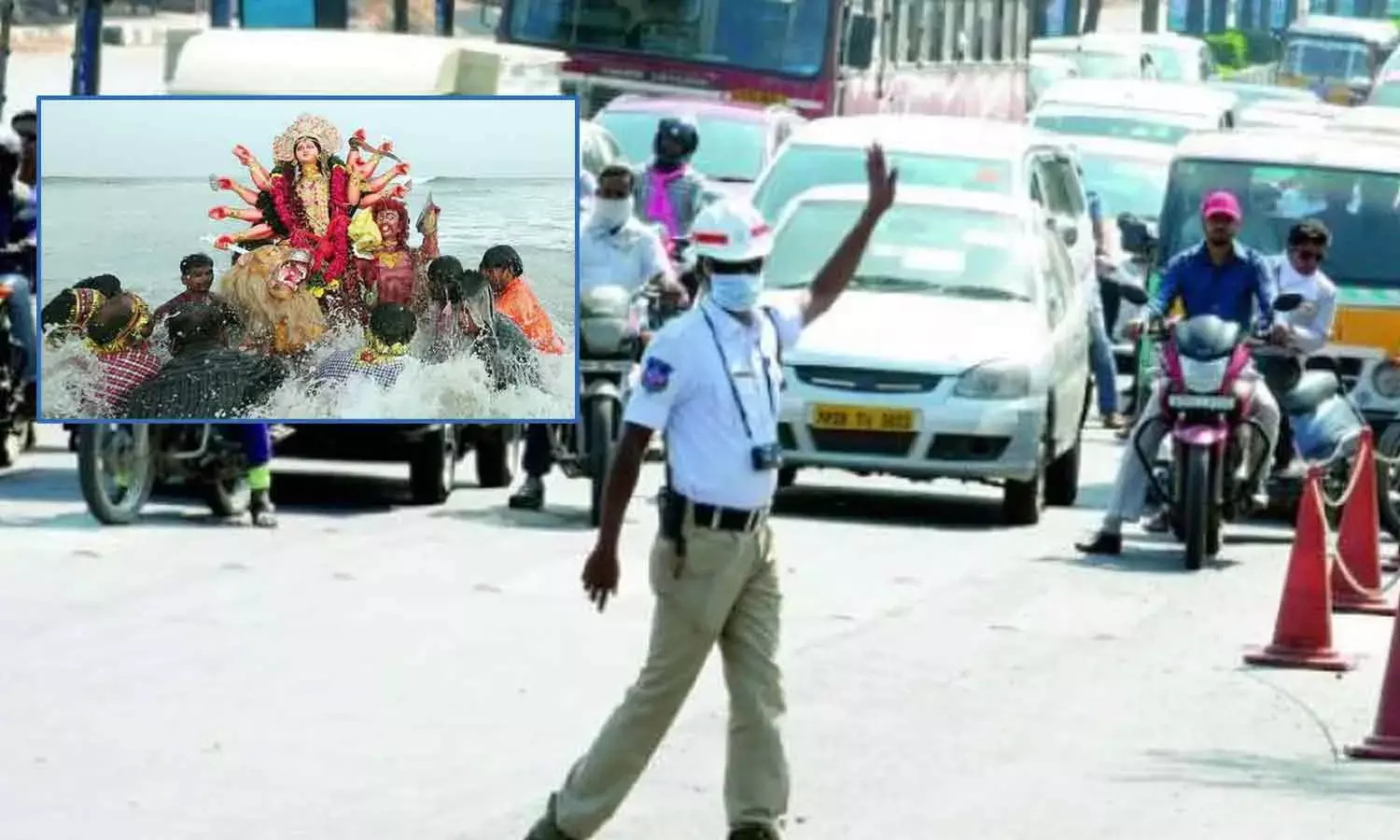 Traffic diversions imposed in Hyderabad for Durga Matha Idol immersion Traffic diversions imposed in Hyderabad for Durga Matha Idol immersion