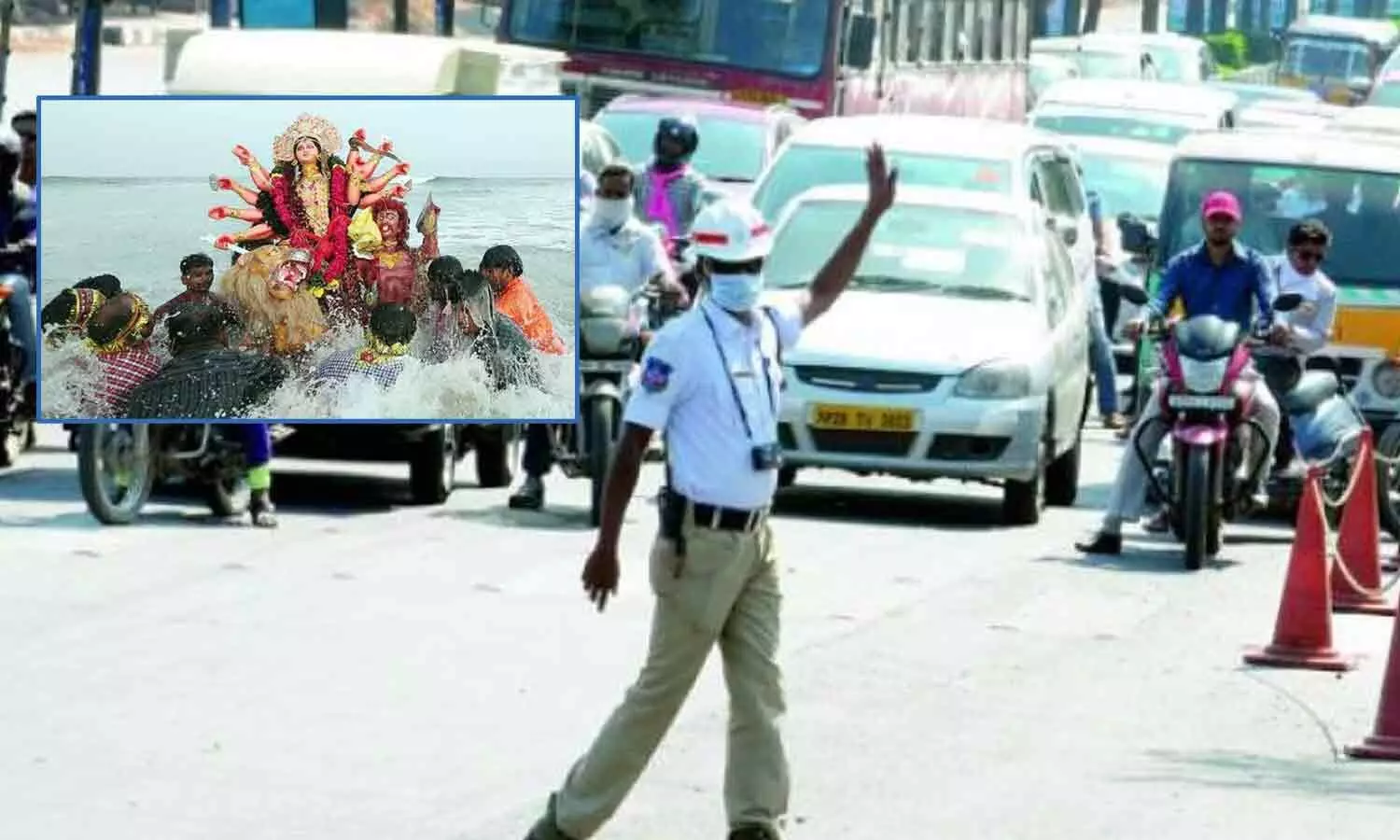 Traffic diversions imposed in Hyderabad for Durga Matha Idol immersion Traffic diversions imposed in Hyderabad for Durga Matha Idol immersion