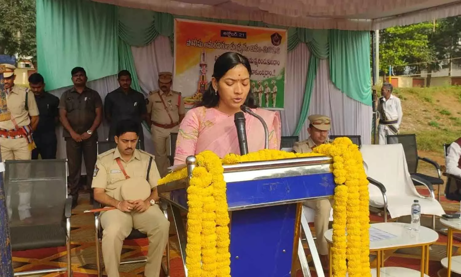 Collector T Nishanthi addressing a gathering on the occasion of Police Commemoration Day in Paderu on Wednesday Collector T Nishanthi addressing a gathering on the occasion of Police Commemoration Day in Paderu on Wednesday