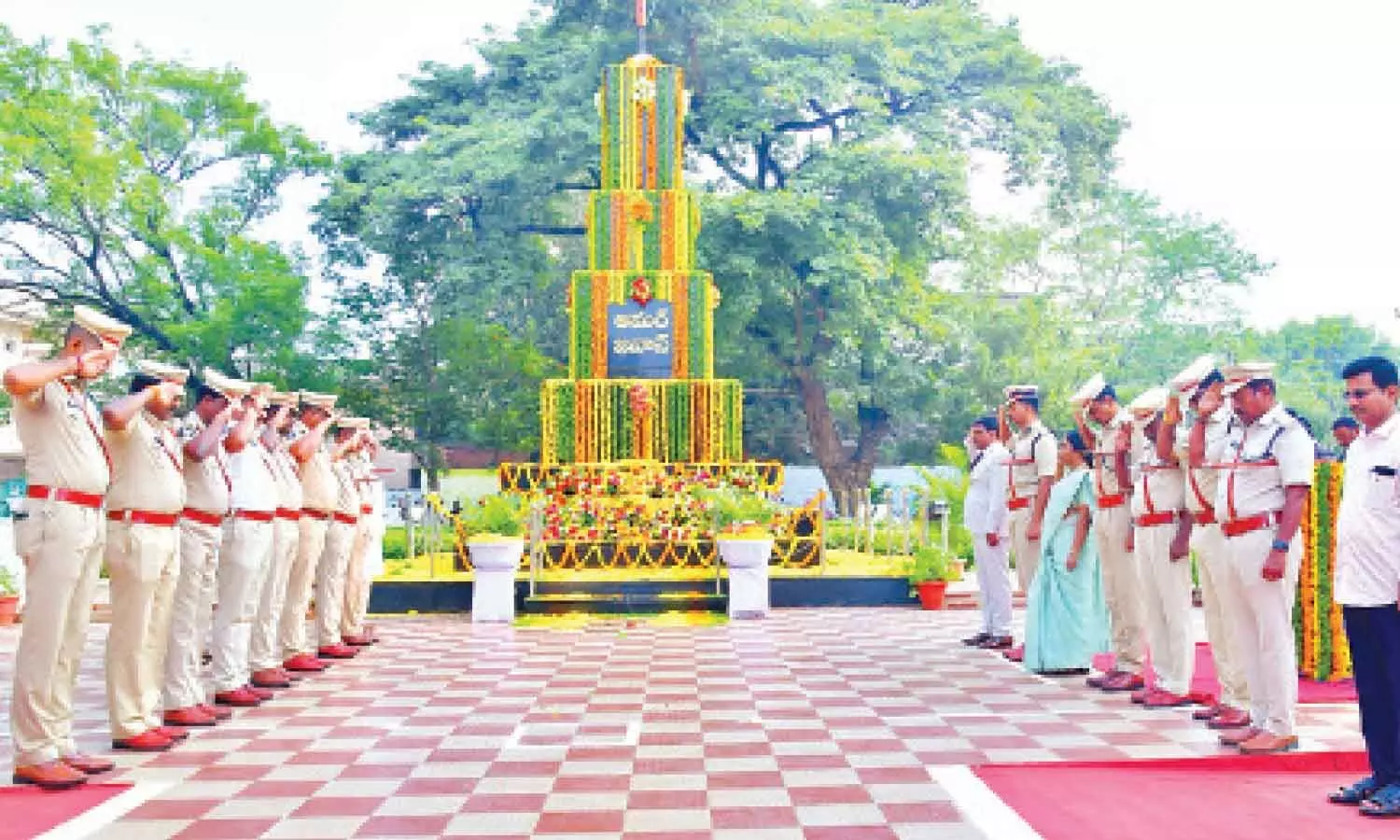Prakasam Collector P Raja Babu, SP V Harshavardhan Raju and others paying tributes to martyred police in Ongole on Wednesday Prakasam Collector P Raja Babu, SP V Harshavardhan Raju and others paying tributes to martyred police in Ongole on Wednesday
