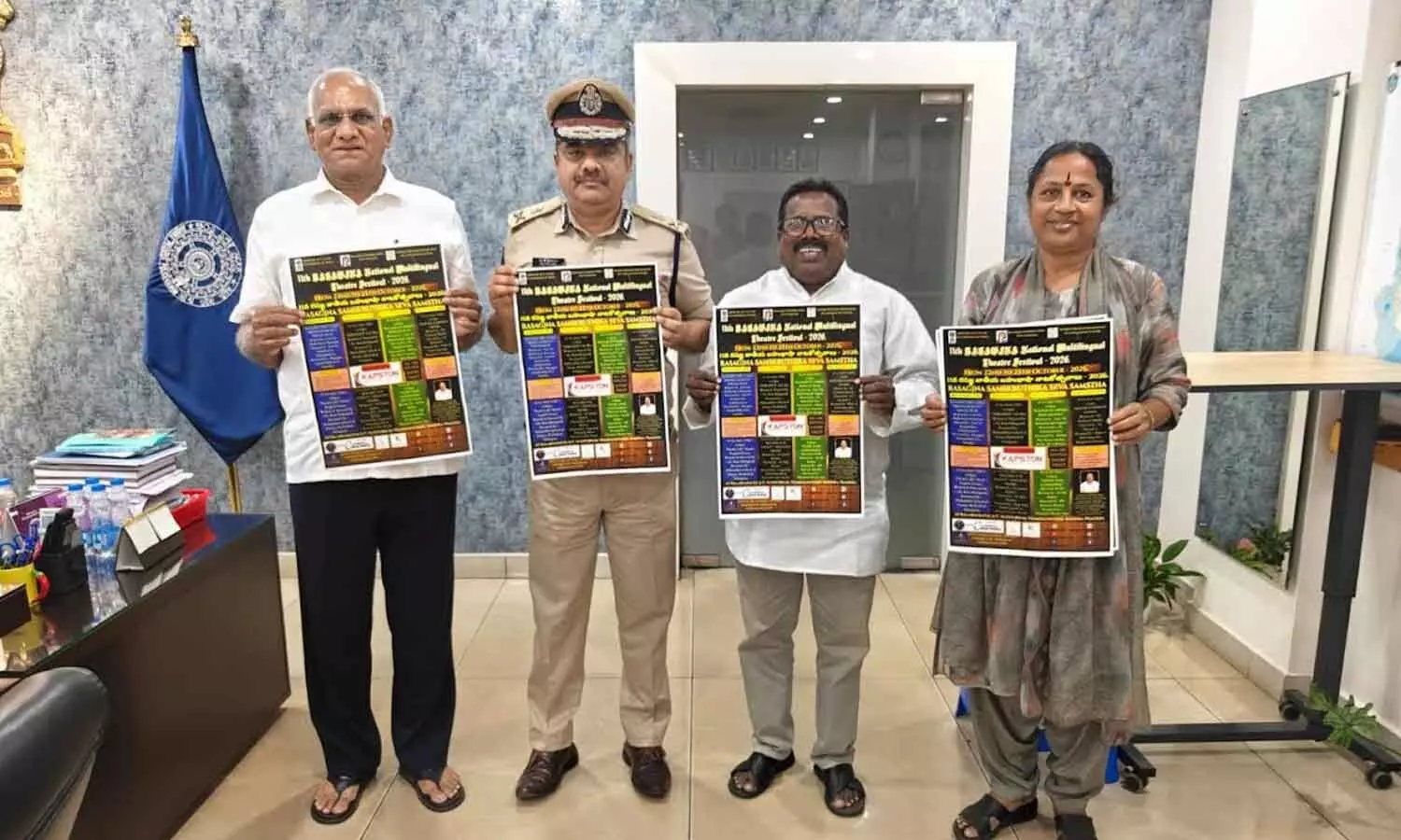 City Police Commissioner Shankhabrata Bagchi, Rasagjna Samskruthika Seva Samstha founder-president Vemali Trinadha Rao launching posters in Visakhapatnam on Wednesday City Police Commissioner Shankhabrata Bagchi, Rasagjna Samskruthika Seva Samstha founder-president Vemali Trinadha Rao launching posters in Visakhapatnam on Wednesday