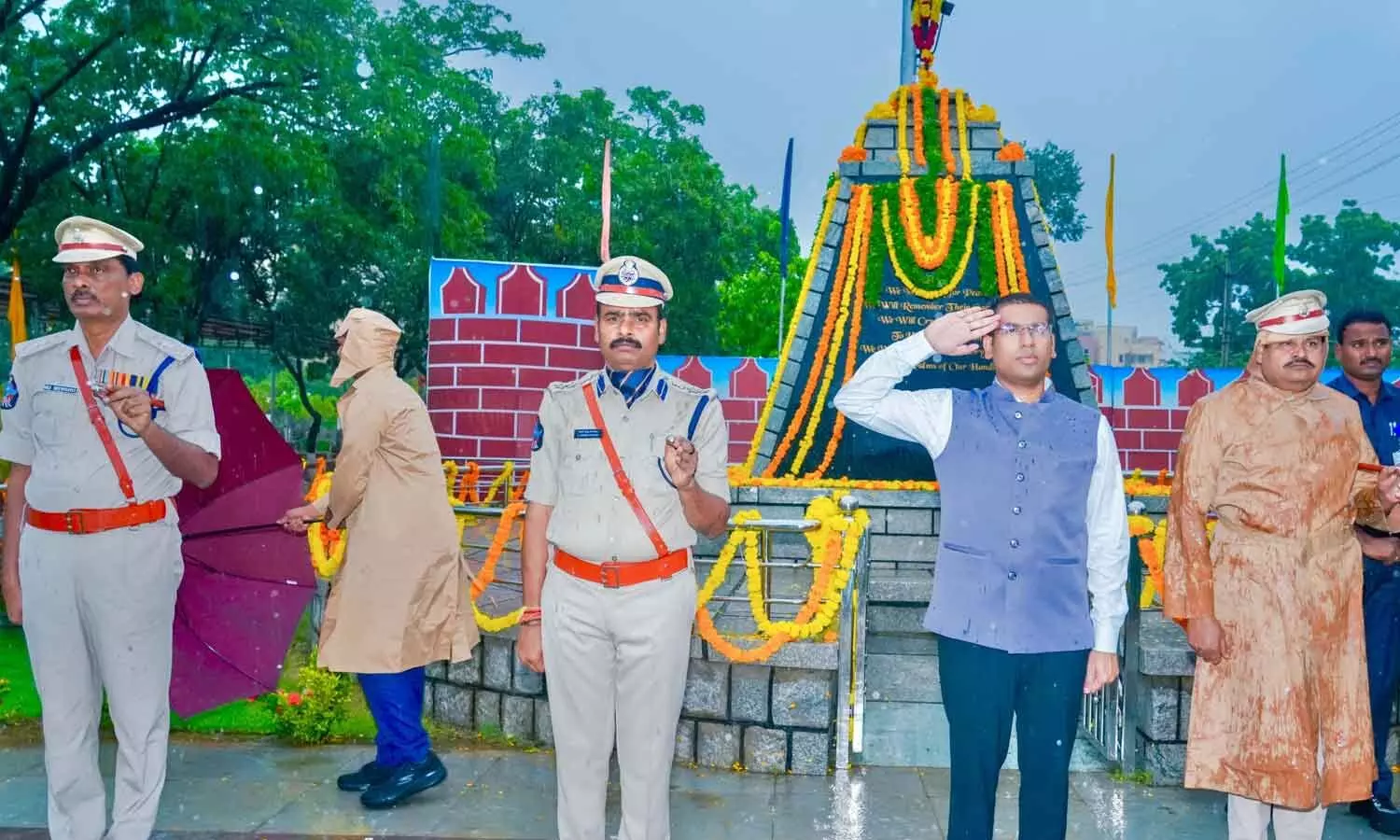 Collector Dr S Venkateswar and SP L Subba Rayudu saluting the Police Martyrs’ Memorial during Police Commemoration Day–2026 observances at the District Police Parade Ground in Tirupati on Wednesday Collector Dr S Venkateswar and SP L Subba Rayudu saluting the Police Martyrs’ Memorial during Police Commemoration Day–2026 observances at the District Police Parade Ground in Tirupati on Wednesday