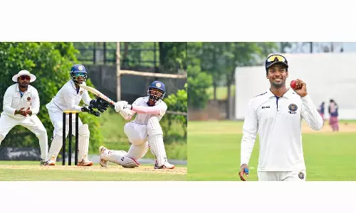 Hyderabad’s Kodimela Himateja, who scored an unbeaten 123 against Andhra; Hyderabad spinner Tanay Thyagarajan, who claimed 11 wickets for 98 runs against Andhra